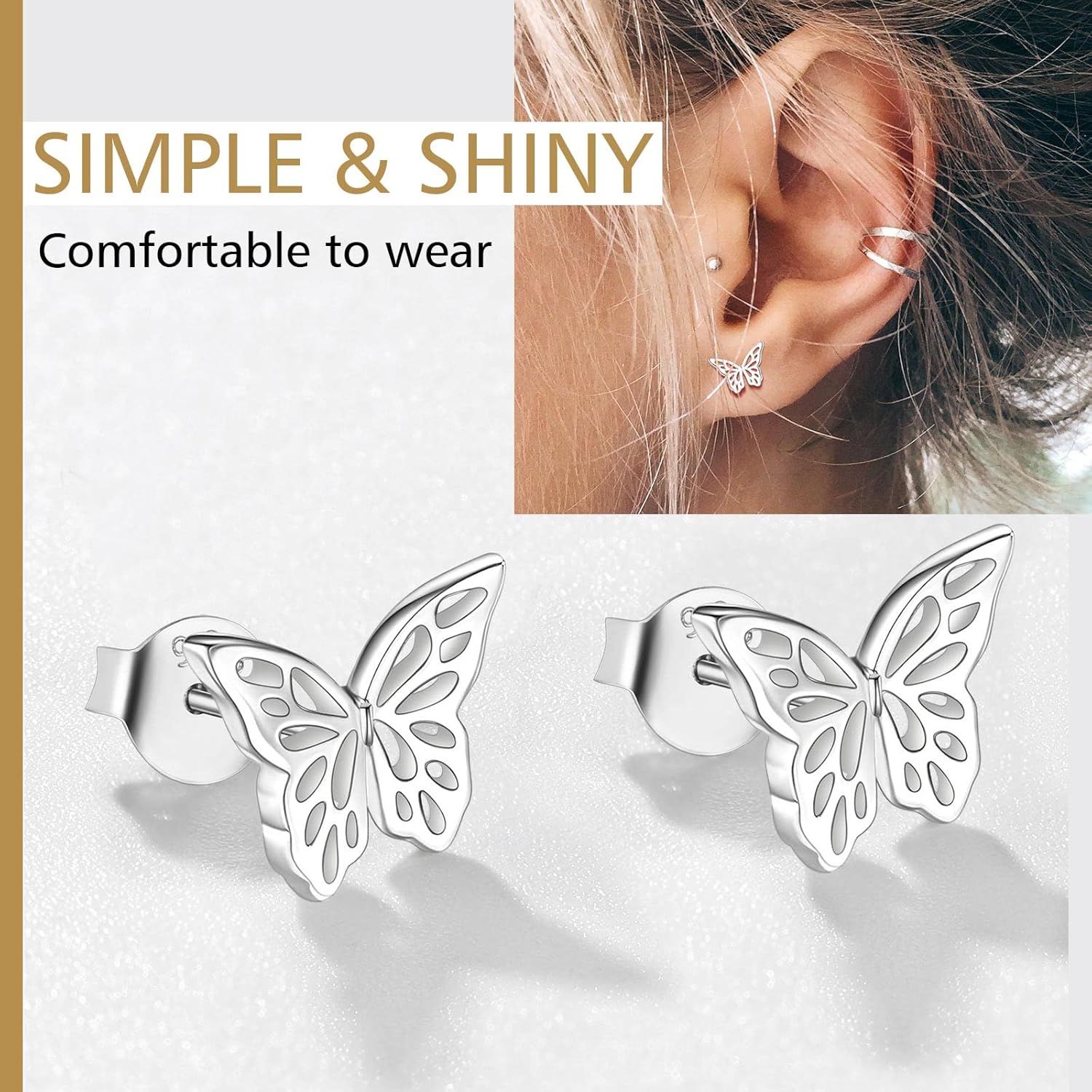 Cute Butterfly Hypoallergenic Pierced Stud Earrings