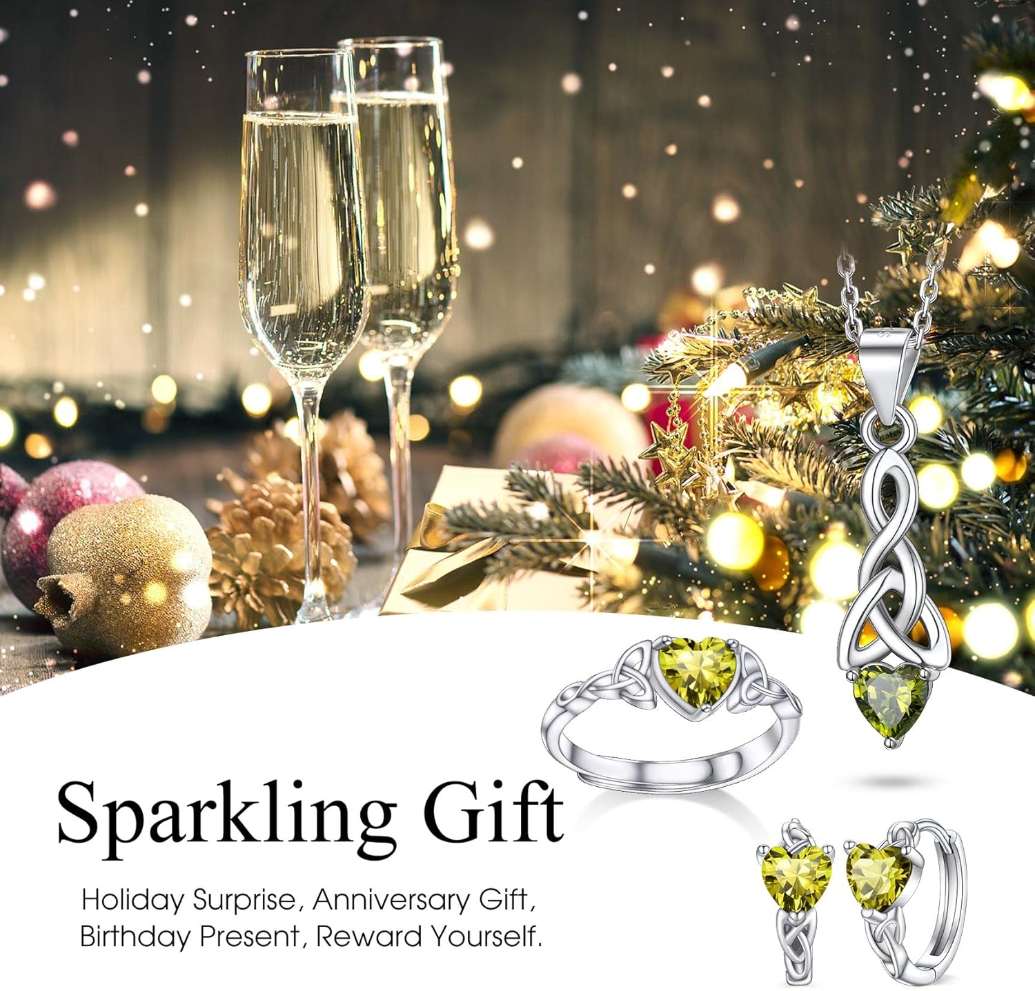 August Peridot Heart Celtic Knot Birthstone Hoop Earrings