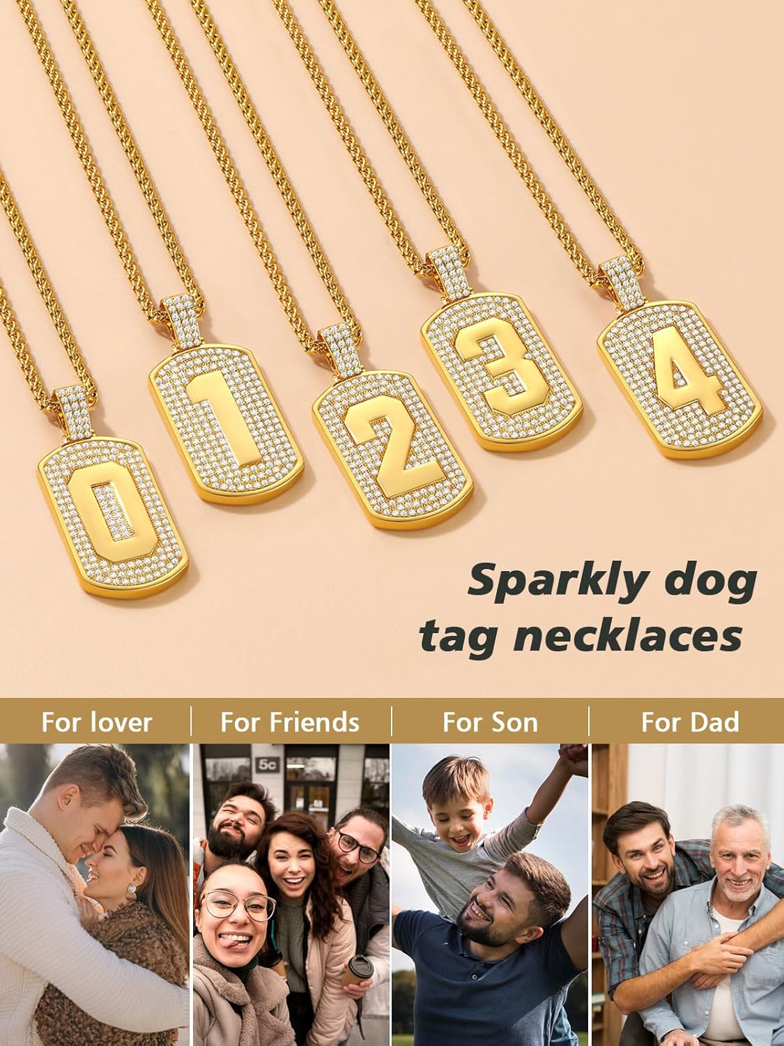 Number Pendant Cubic Zirconia Dog Tag Necklace