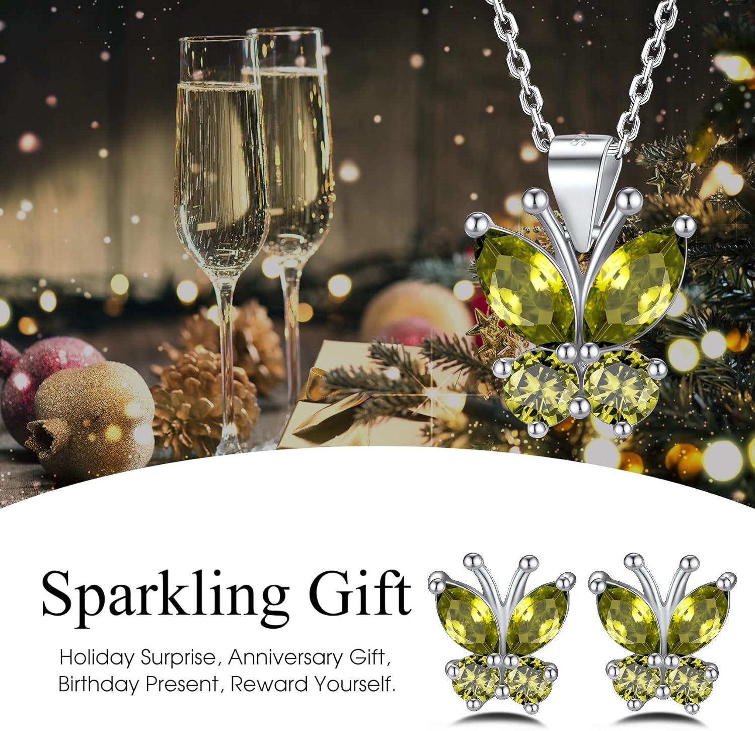 Dazzling August Peridot Butterfly Birthstone Necklace