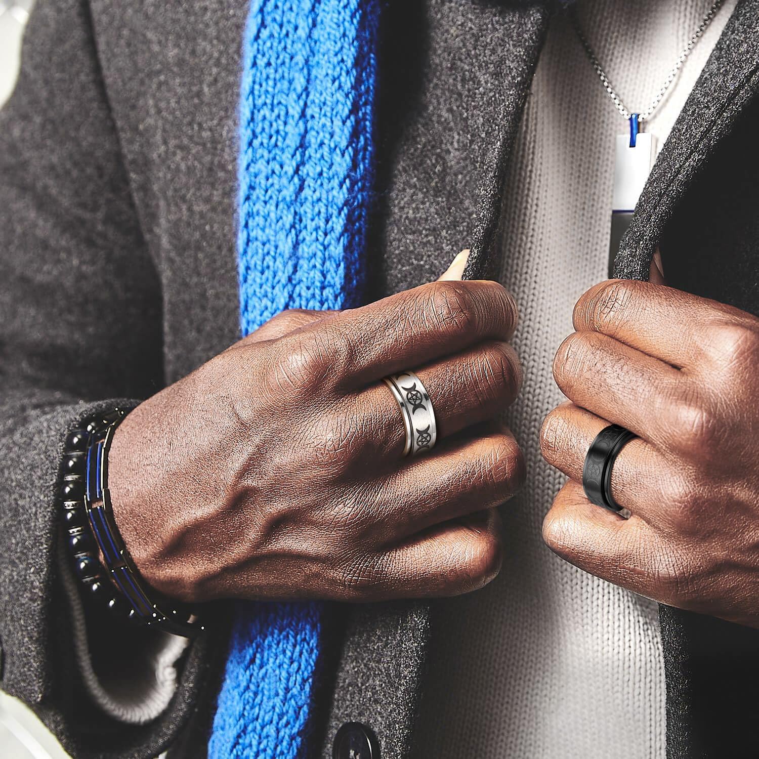 Triple Moons Spinner Band Rings