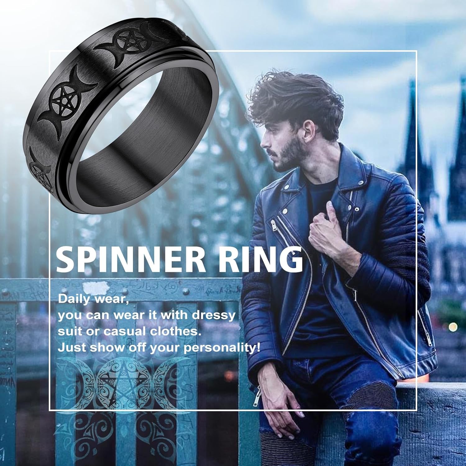 Triple Moons Spinner Band Rings