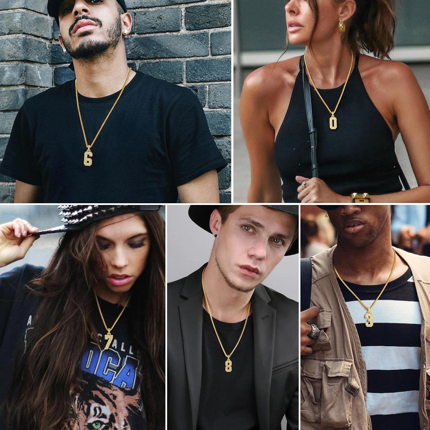 18K Gold Plated Zirconia Number Chain Necklaces