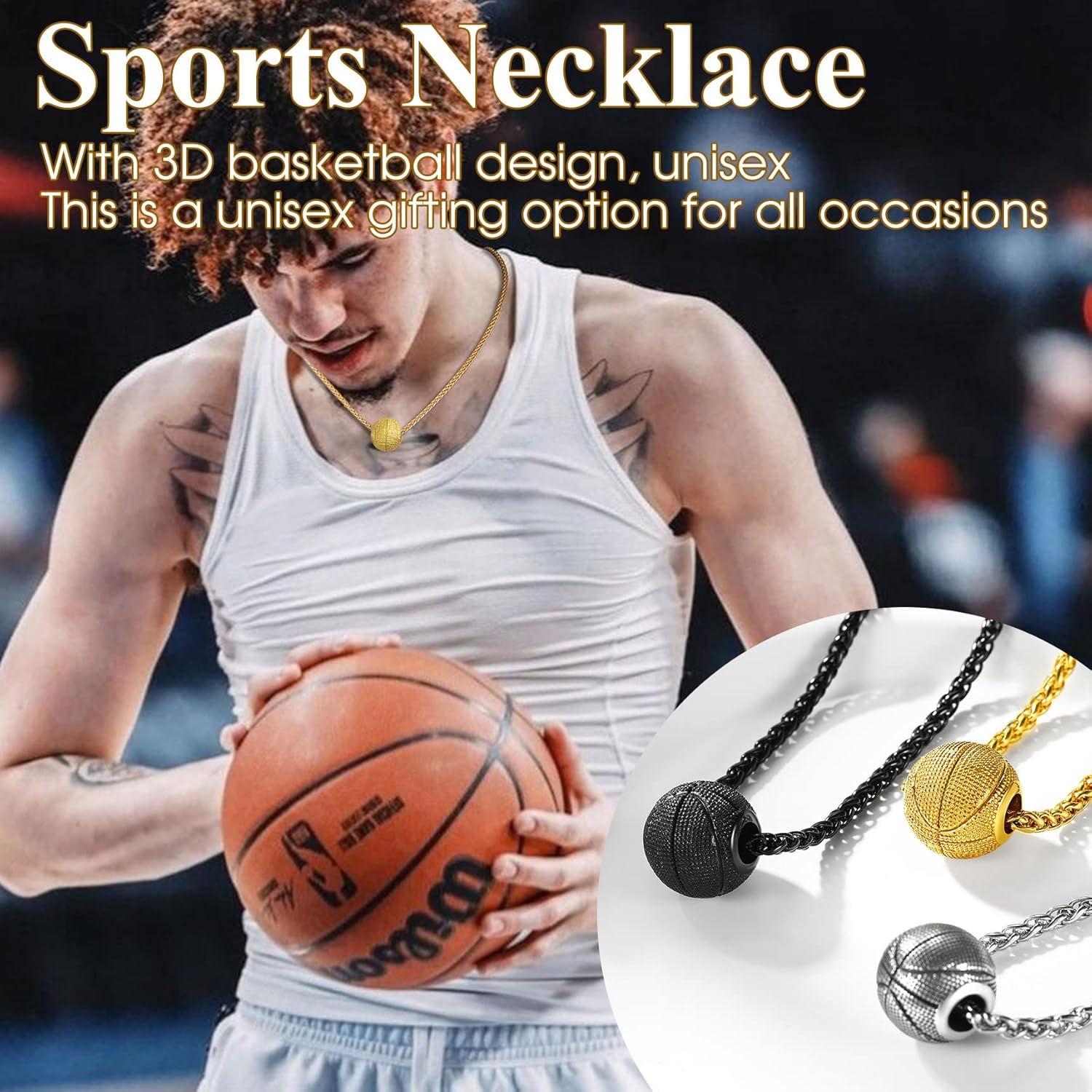 Black Rhodium Plated Basketball Necklace