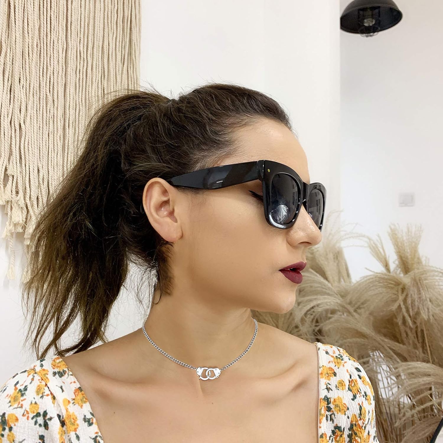 Punk Statement Handcuff Chain Necklace for Women