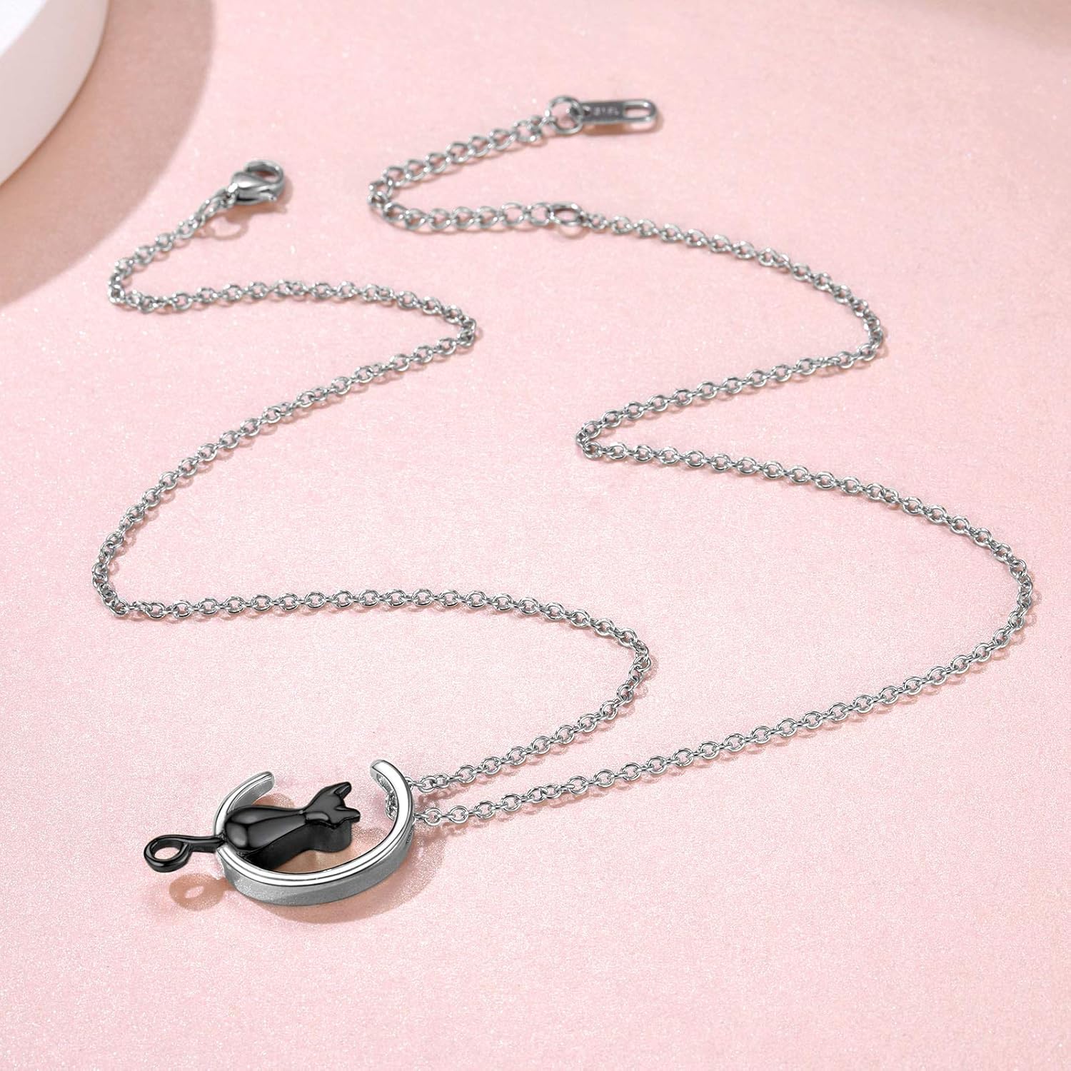 Urn Ashes Moon Cat Pendant Necklaces