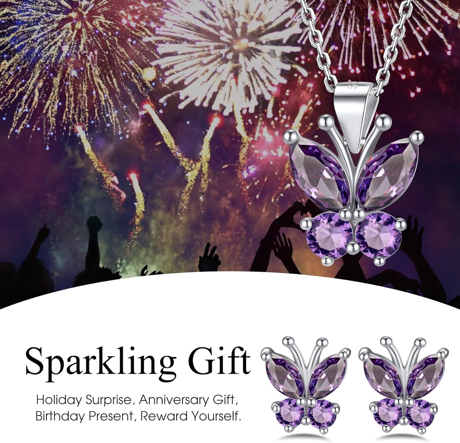 Dazzling February Amethyst Butterfly Birthstone Necklace