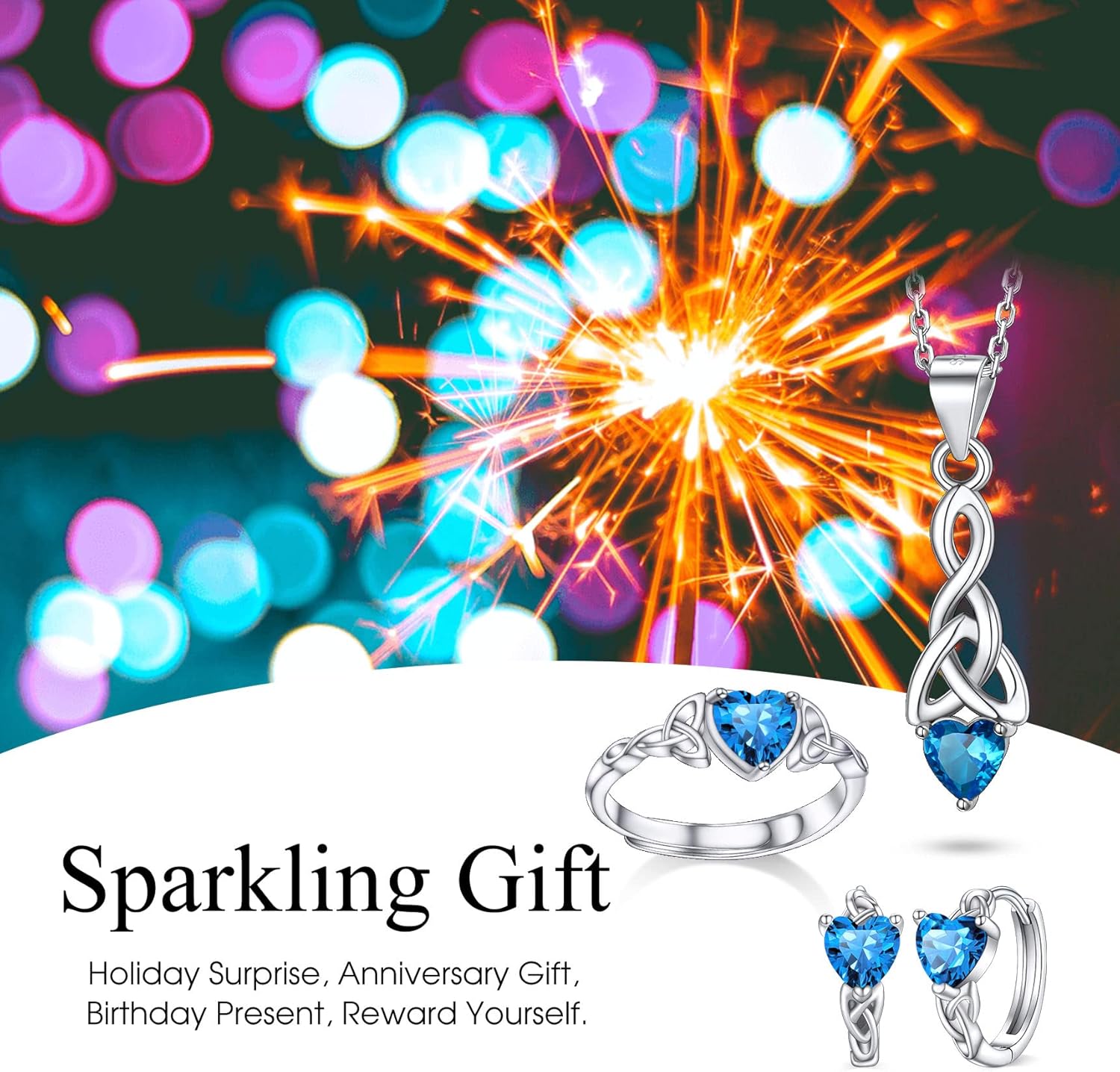 December Blue TopazHeart Celtic Knot Birthstone Hoop Earrings