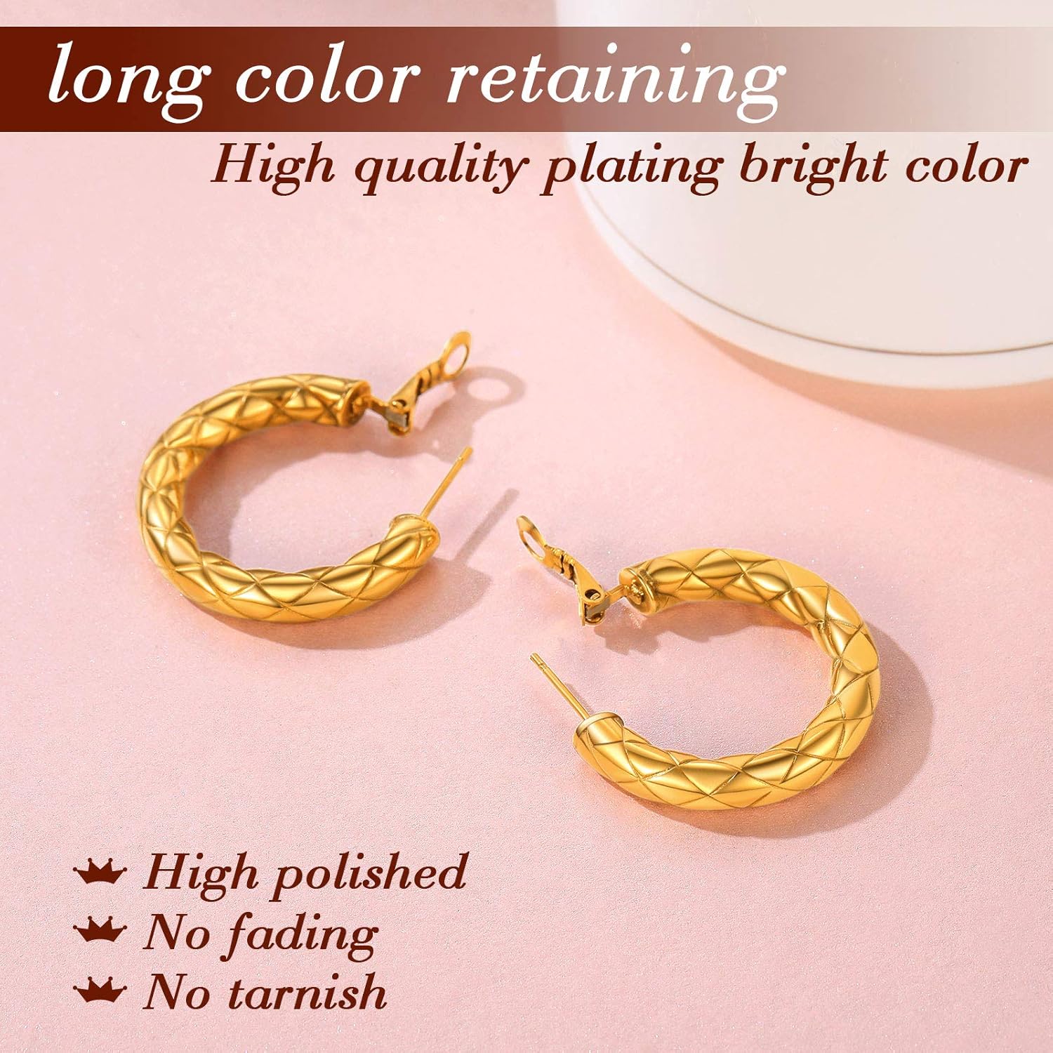 Rhombic Pattern Crossover Patterned Chunky Hoop Earrings