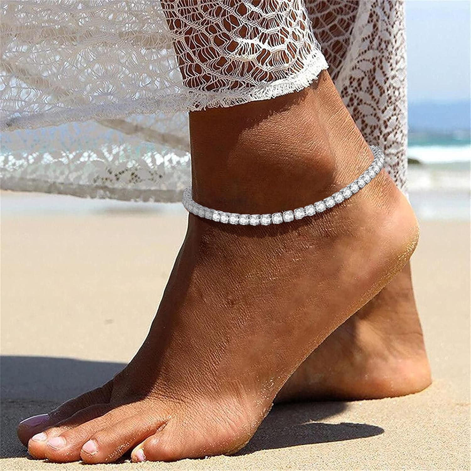 Sparkling Cubic Zirconia Diamond Chain Ankle 