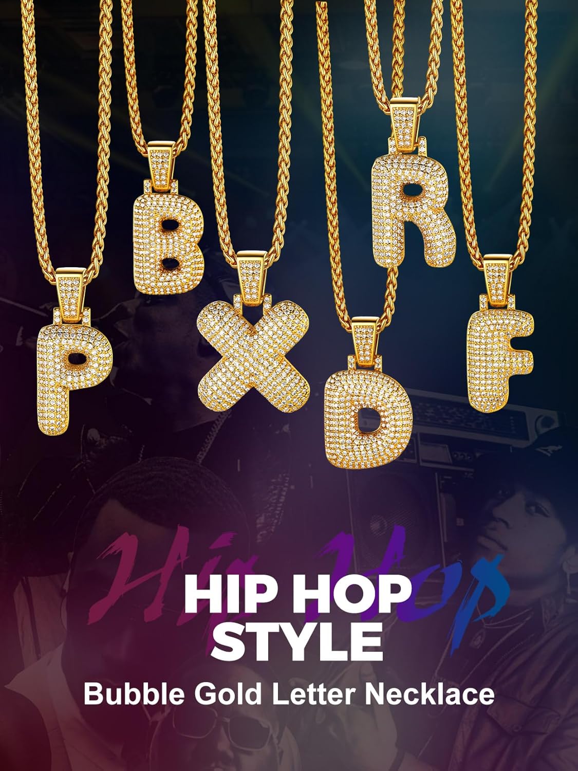 Initial Bubble H 18K Gold Plated Shiny Cubic Zirconia Monogram Pendant Necklaces