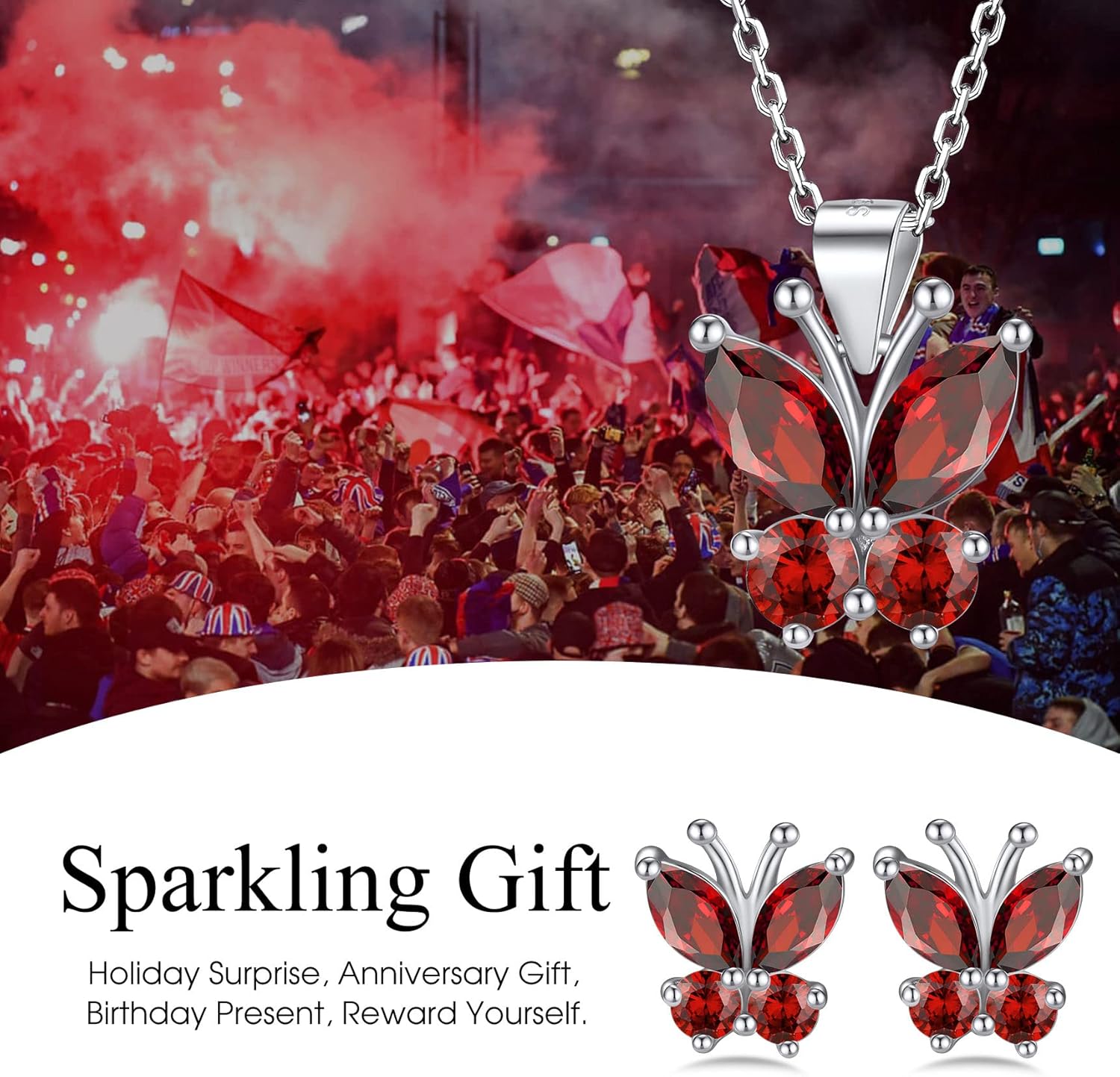 Dazzling January Garnet Butterfly Birthstone Necklace