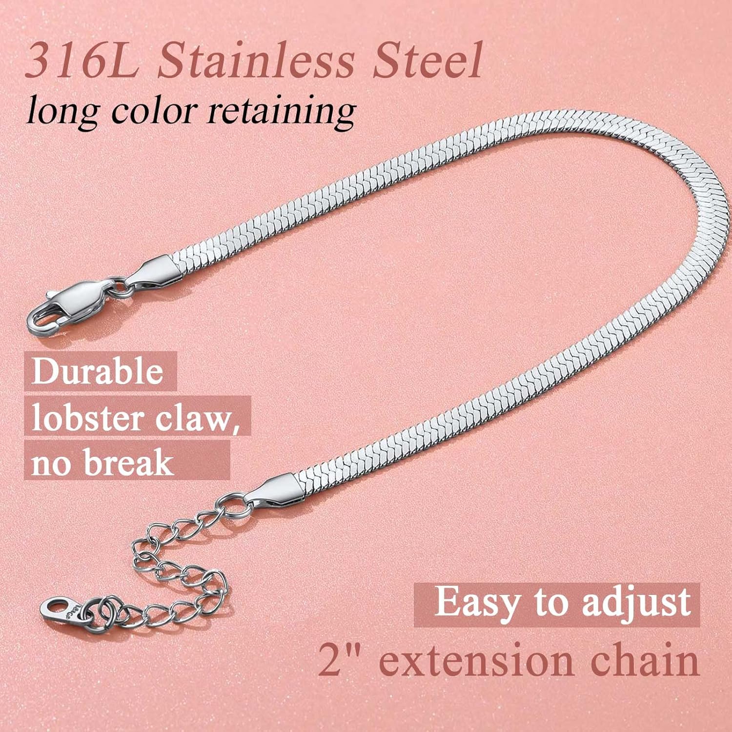 Elegant Herringbone Snake Chain Anklets