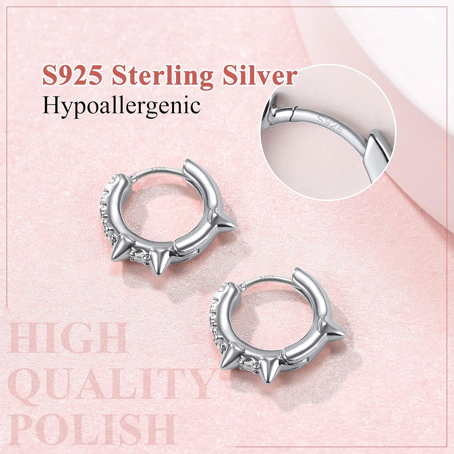 Cool Spike Wire Circle Lightweight with Hypoallergenic Silver Post Huggie Hoops Earrings 