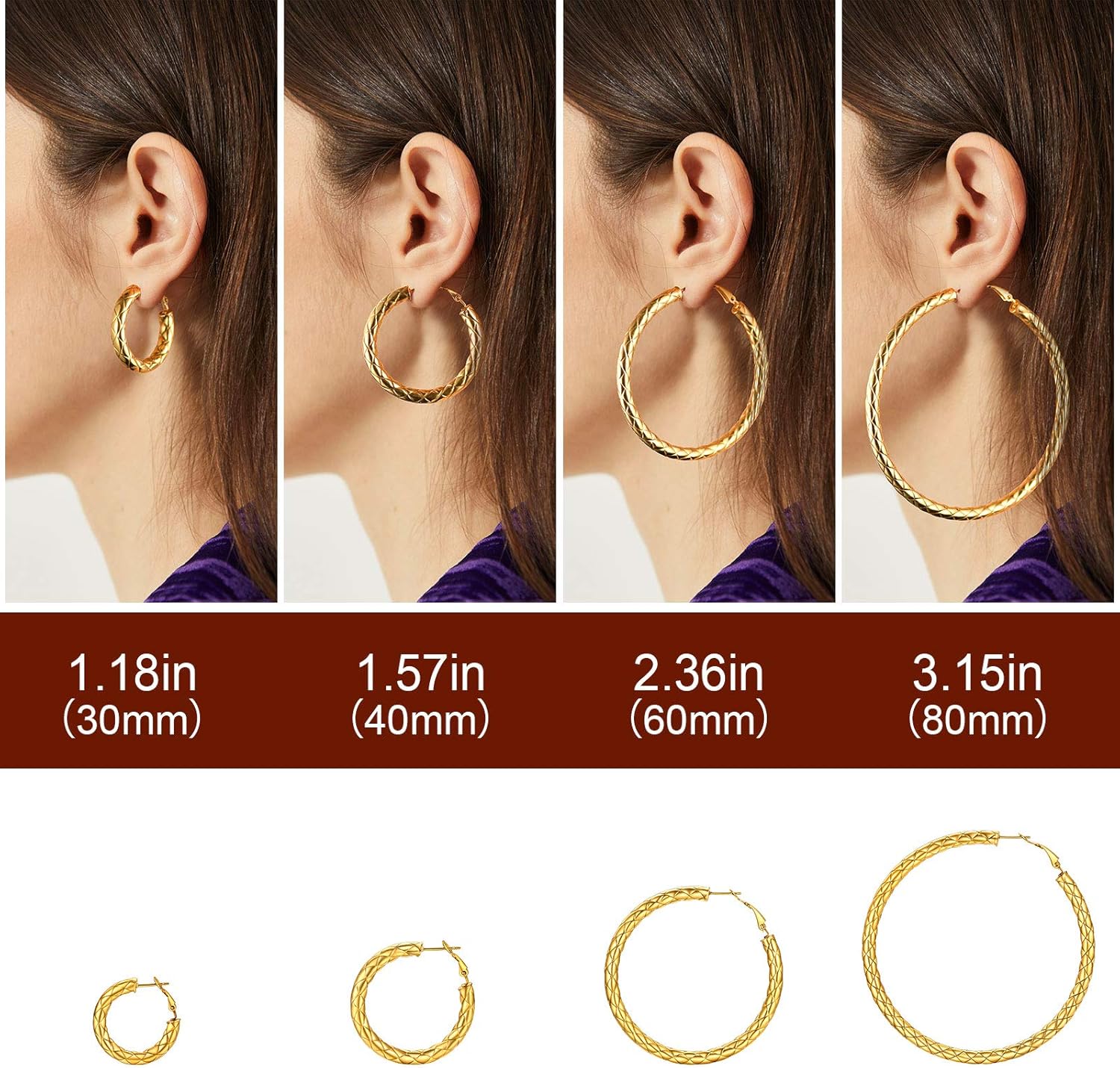 Rhombic Pattern Crossover Patterned Chunky Hoop Earrings