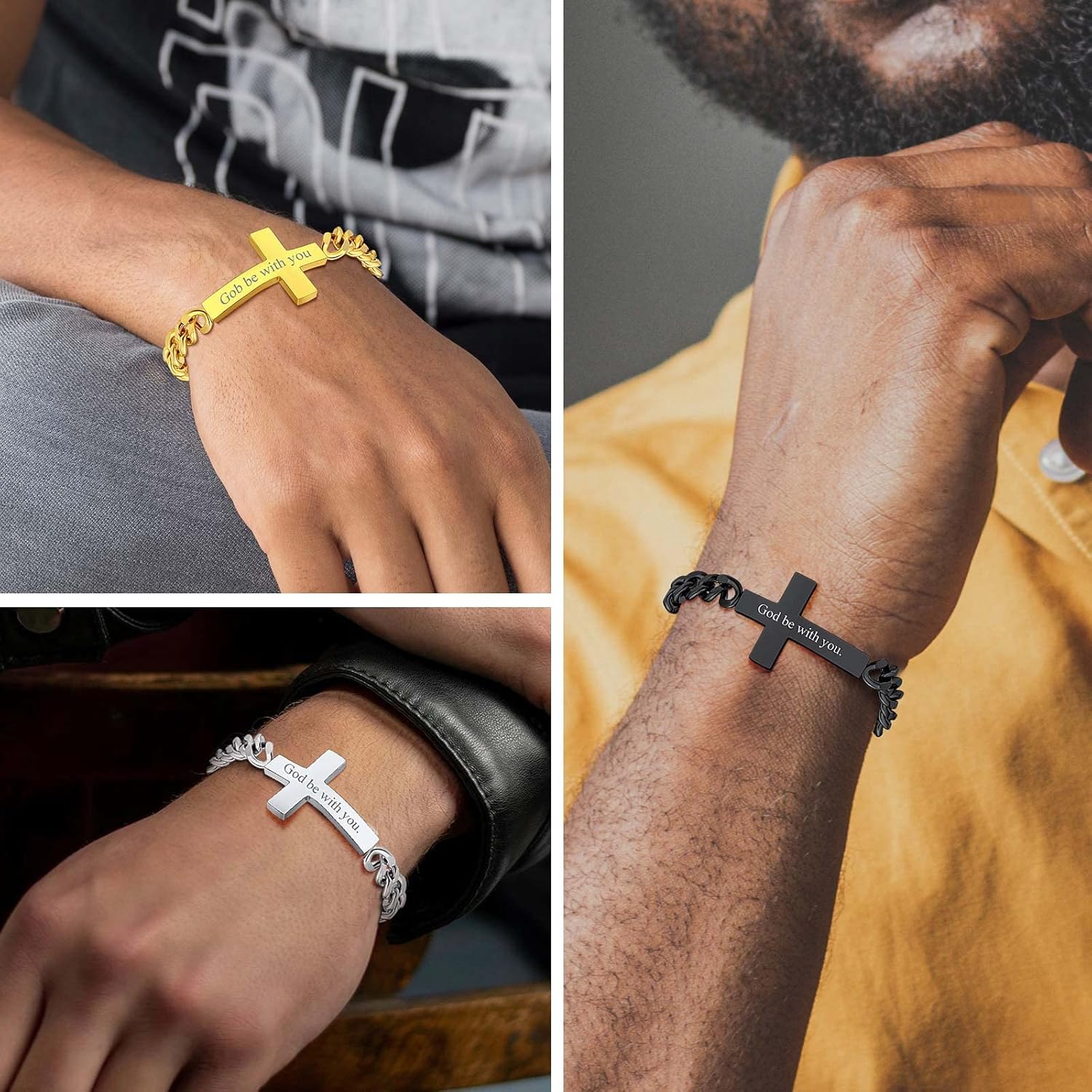 Chunky with Sideway Cross Charm Bracelets