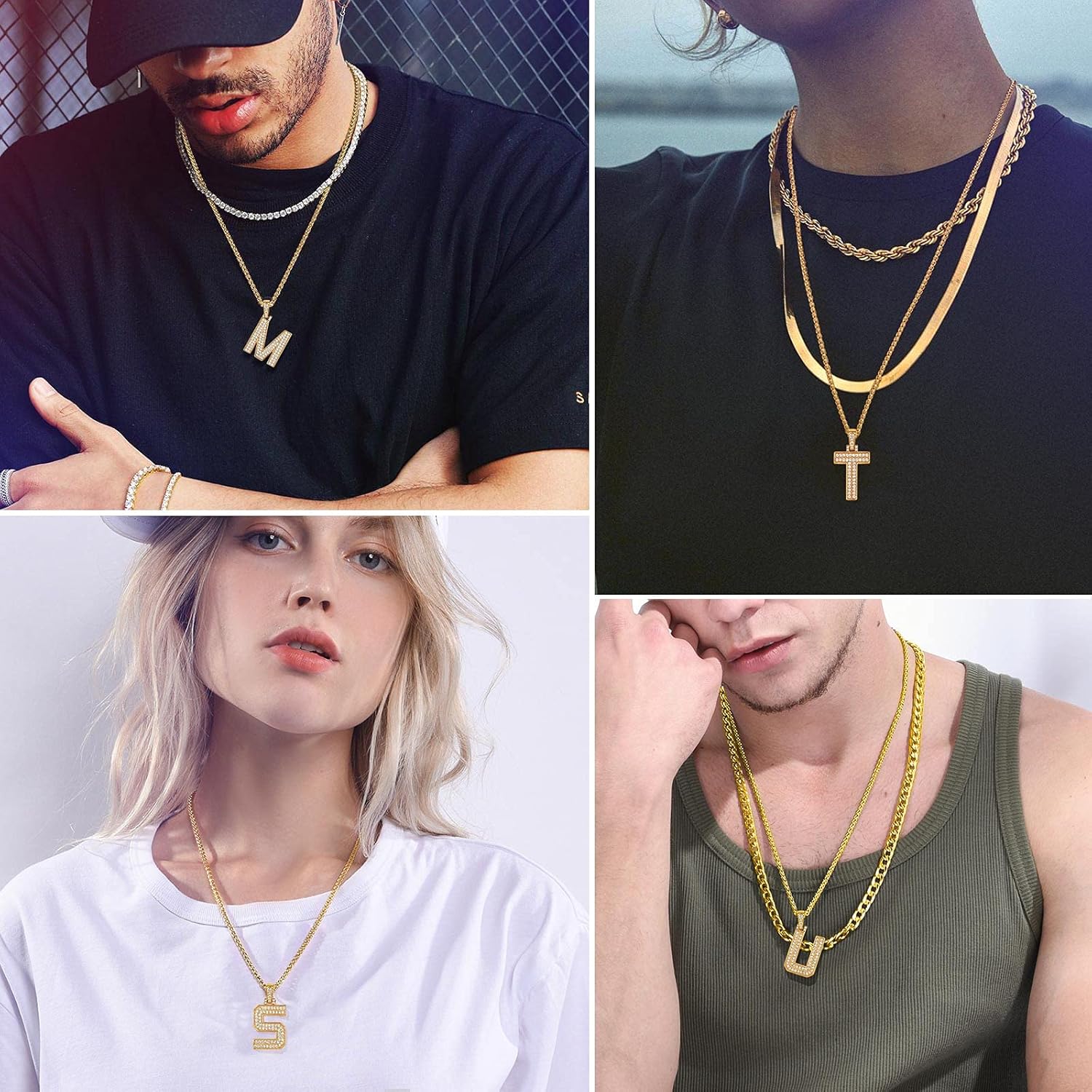 18K Gold Plated Zirconia Letter Chain Necklaces