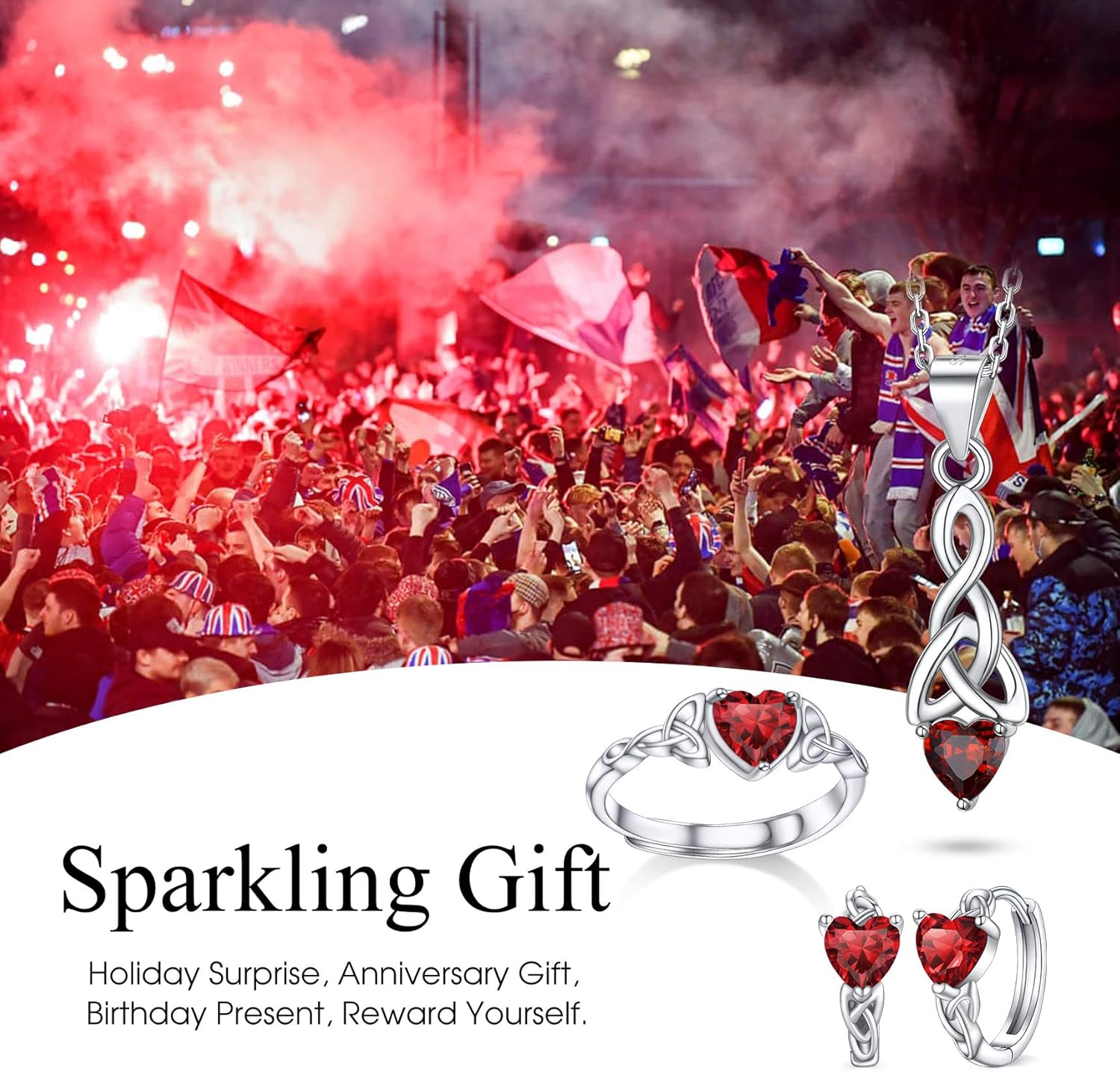 January Red Garnet Heart Celtic Knot Birthstone Hoop Earrings