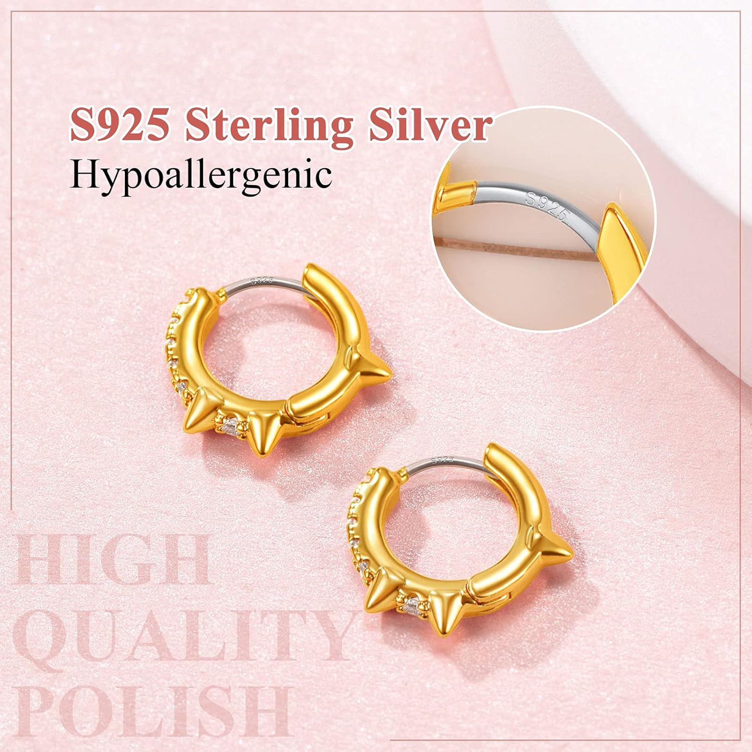 Cool Spike Wire Circle Lightweight with Hypoallergenic Silver Post Huggie Hoops Earrings 