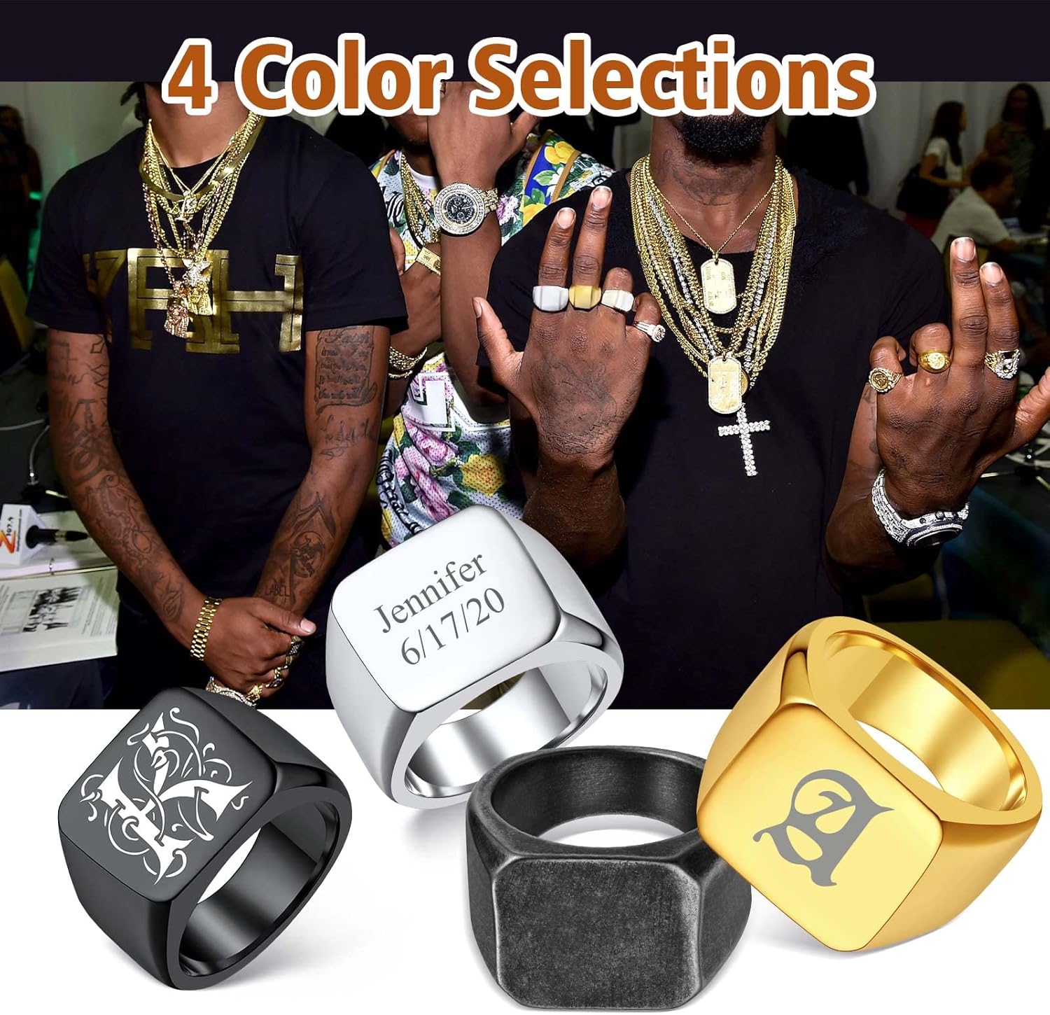 Chunky Seamless Biker Vintage Square Signet Rings