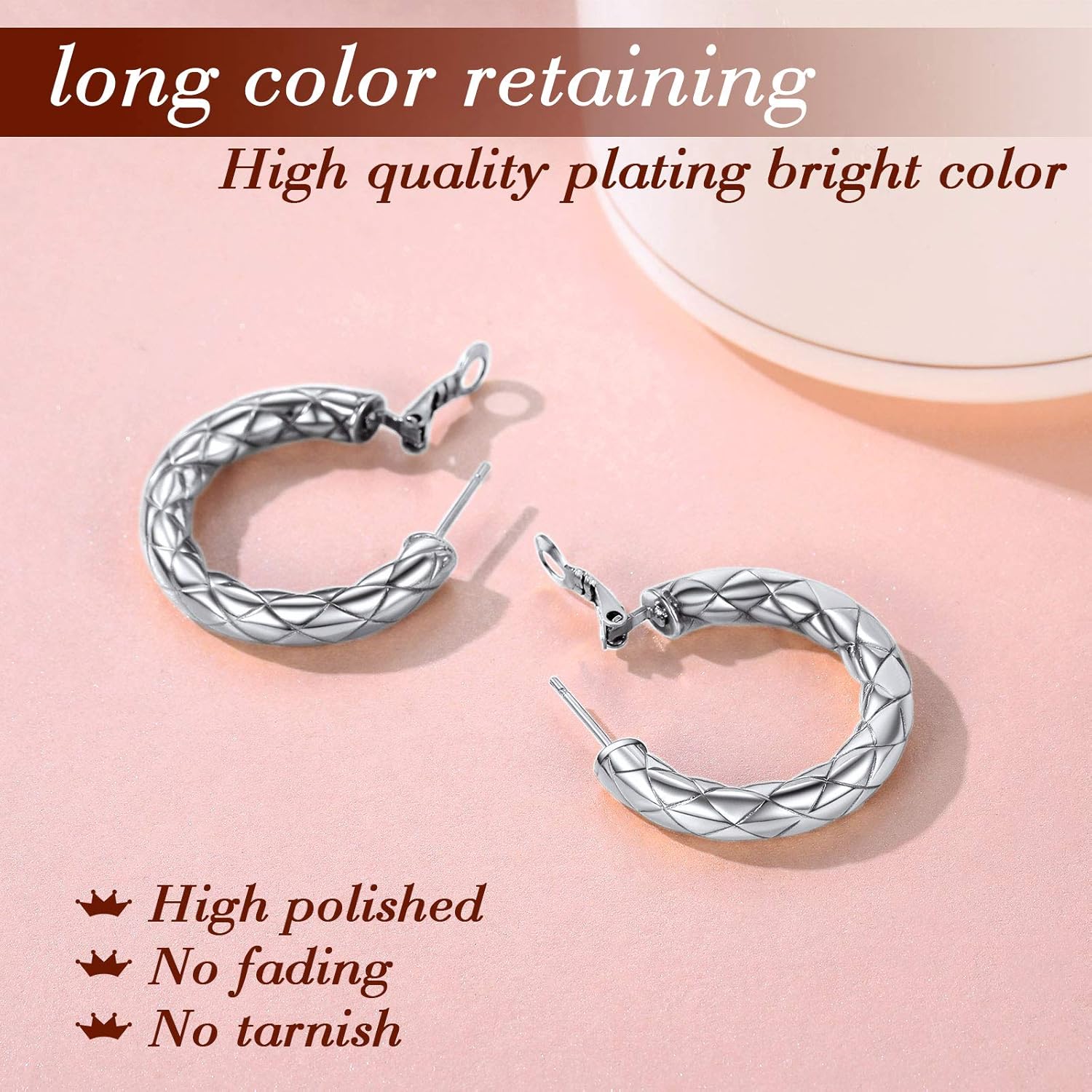 Rhombic Pattern Crossover Patterned Chunky Hoop Earrings