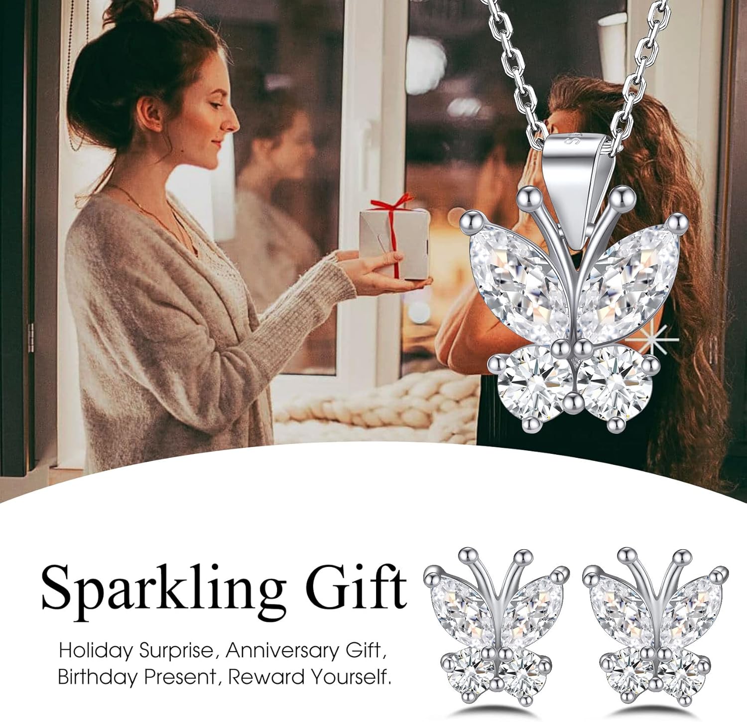 Dazzling April Clear Quartz Butterfly Birthstone Necklace