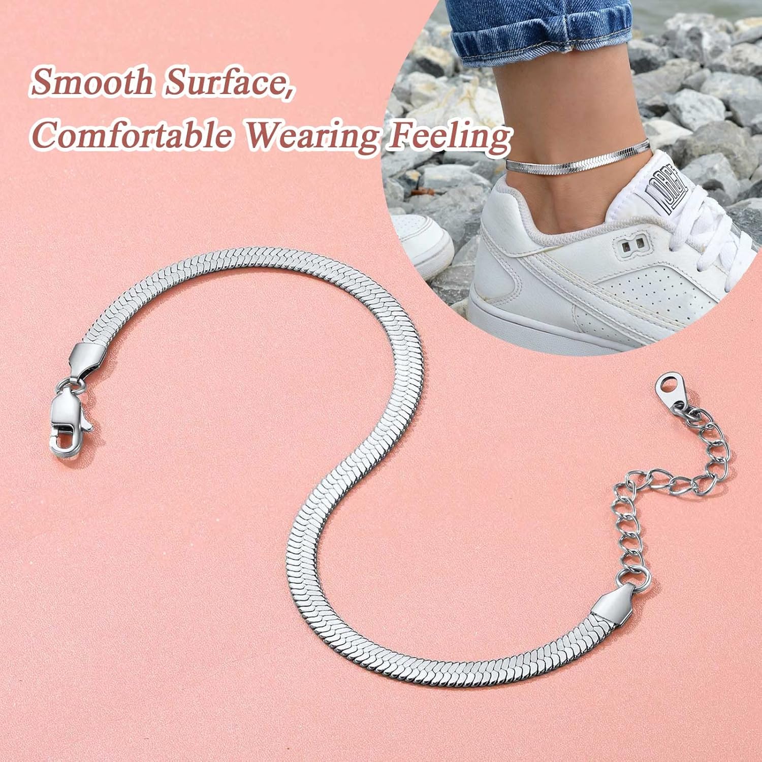 Elegant Herringbone Snake Chain Anklets