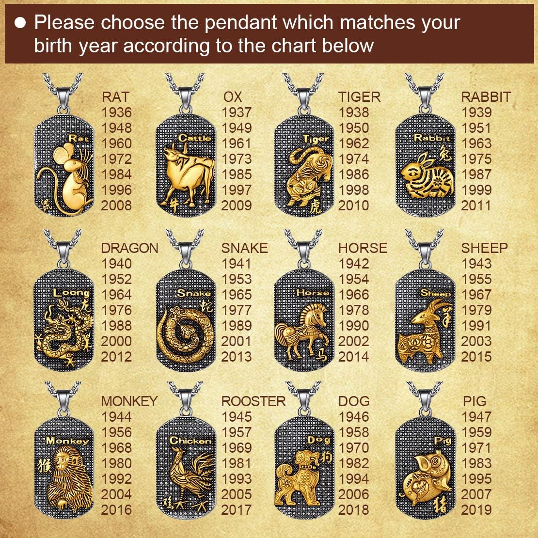 Year of the Monkey Horoscope Antiqued Finish Zodiac Sign Necklaces 