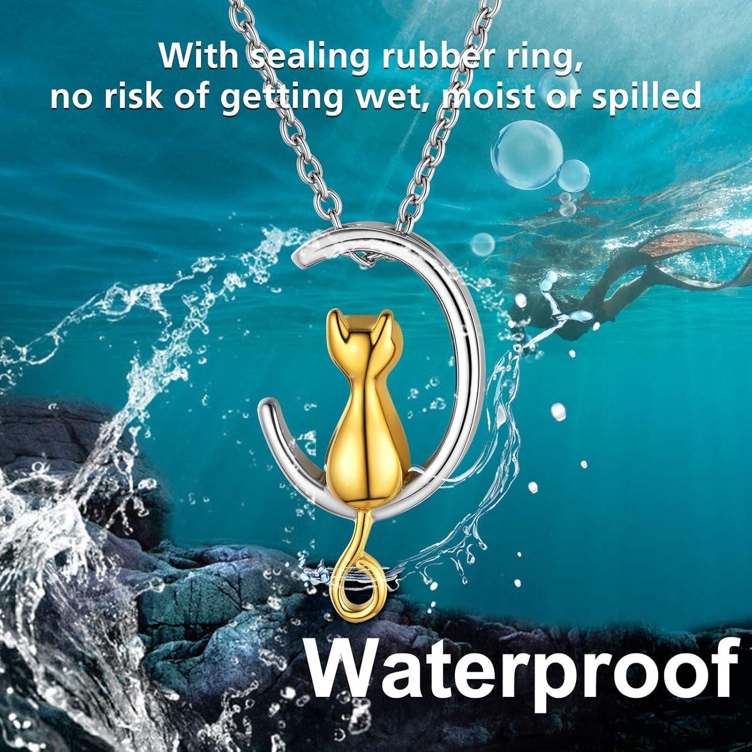 Urn Ashes Moon Cat Pendant Necklaces