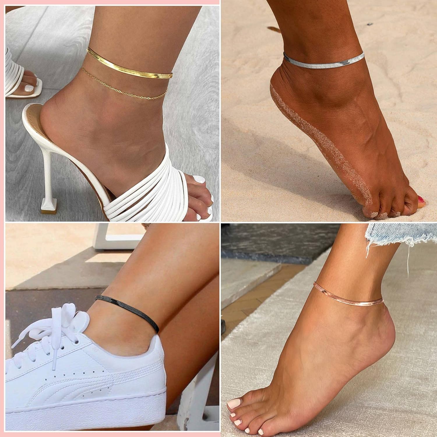 Elegant Herringbone Snake Chain Anklets