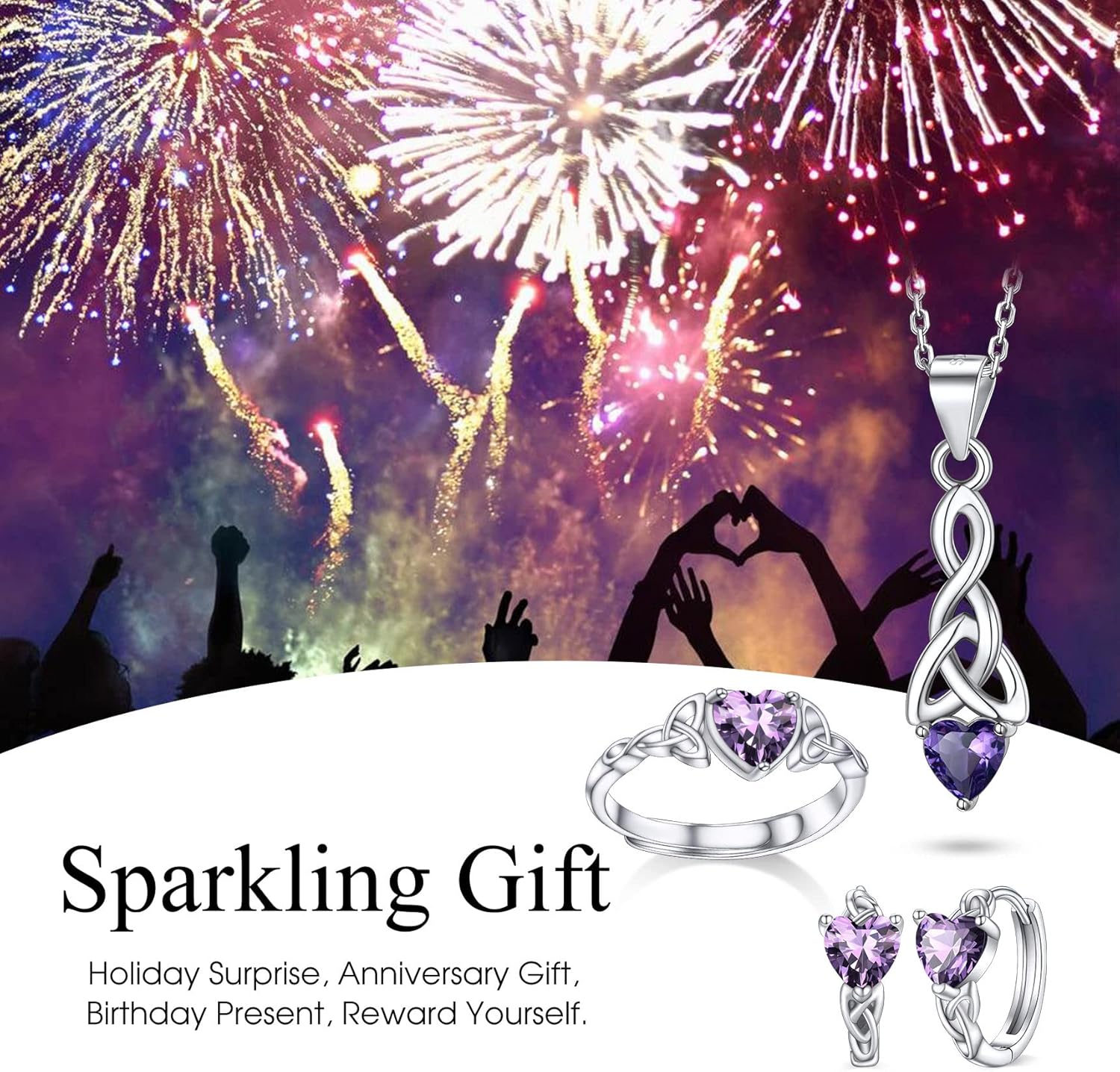 February Purple Amethyst Heart Celtic Knot Birthstone Hoop Earrings