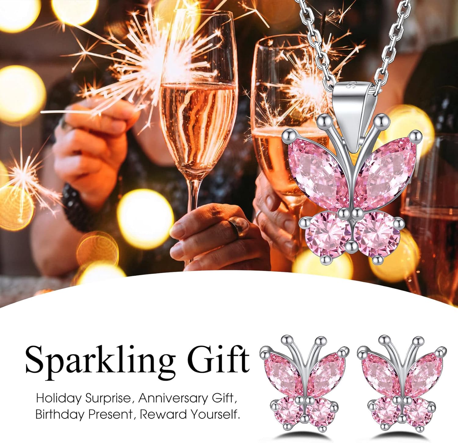 Dazzling October Tourmaline Butterfly Birthstone Necklace