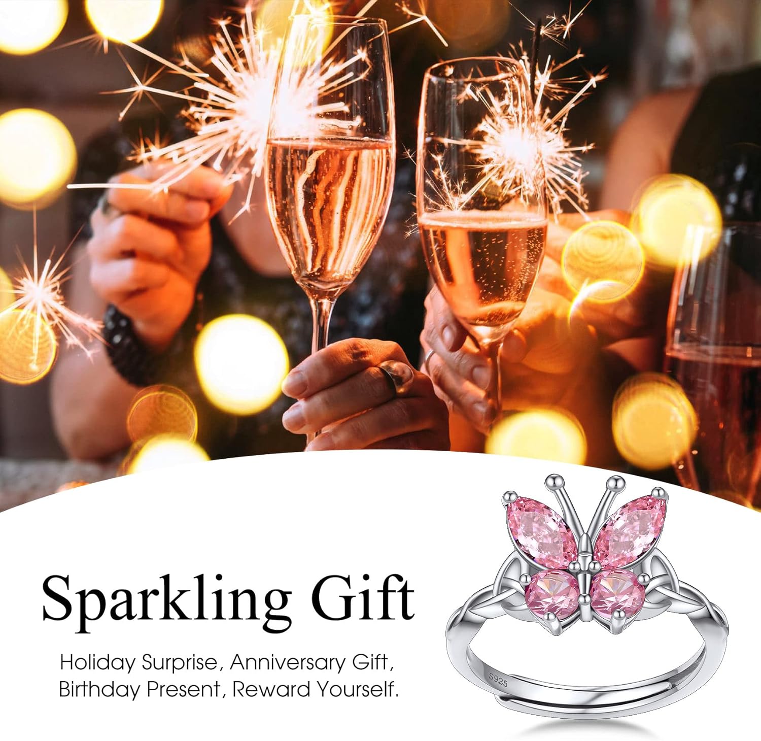 October Tourmaline Butterfly Birthstone Stackable Rings