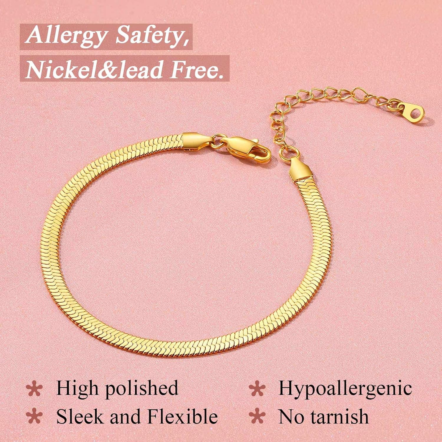 Elegant Herringbone Snake Chain Anklets