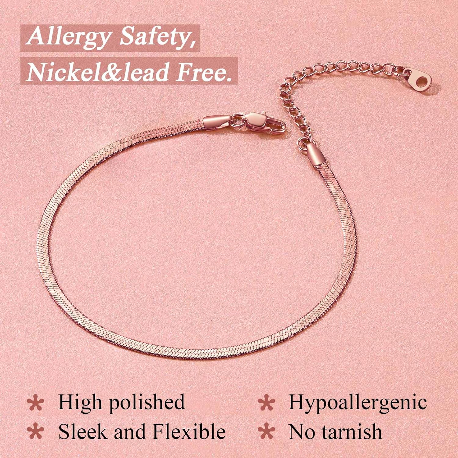 Elegant Herringbone Snake Chain Anklets