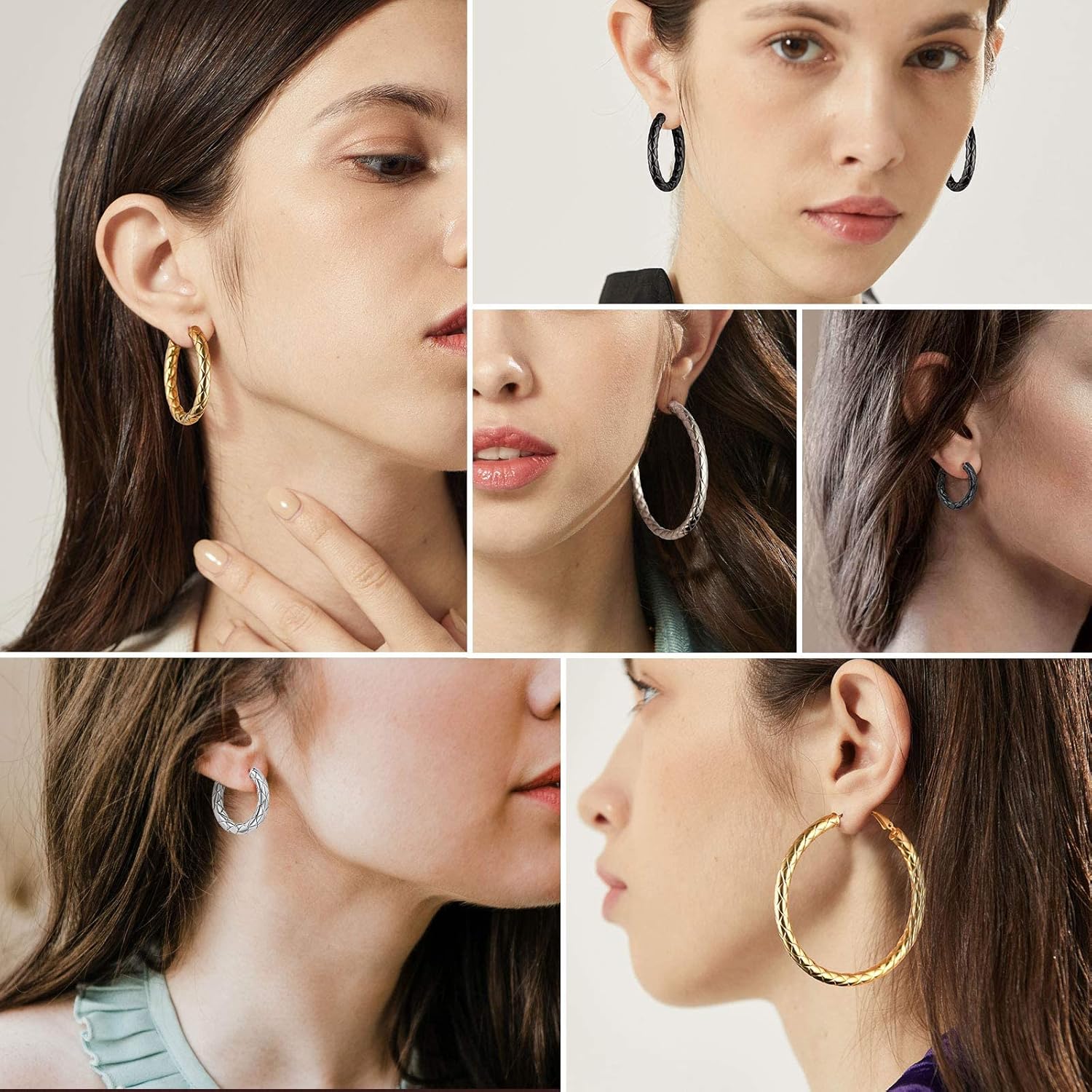 Rhombic Pattern Crossover Patterned Chunky Hoop Earrings