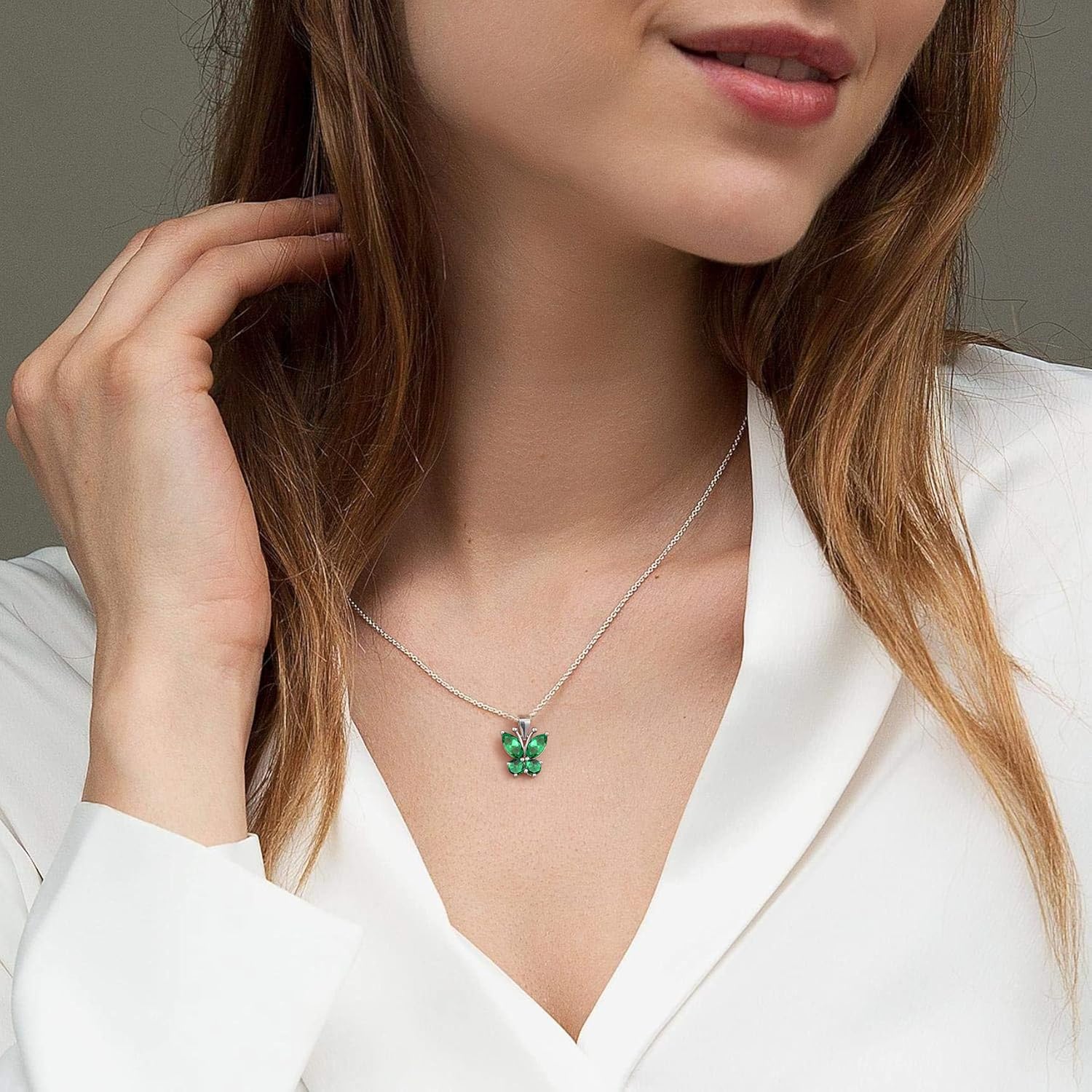 Dazzling May Emerald Quartz Butterfly Birthstone Necklace