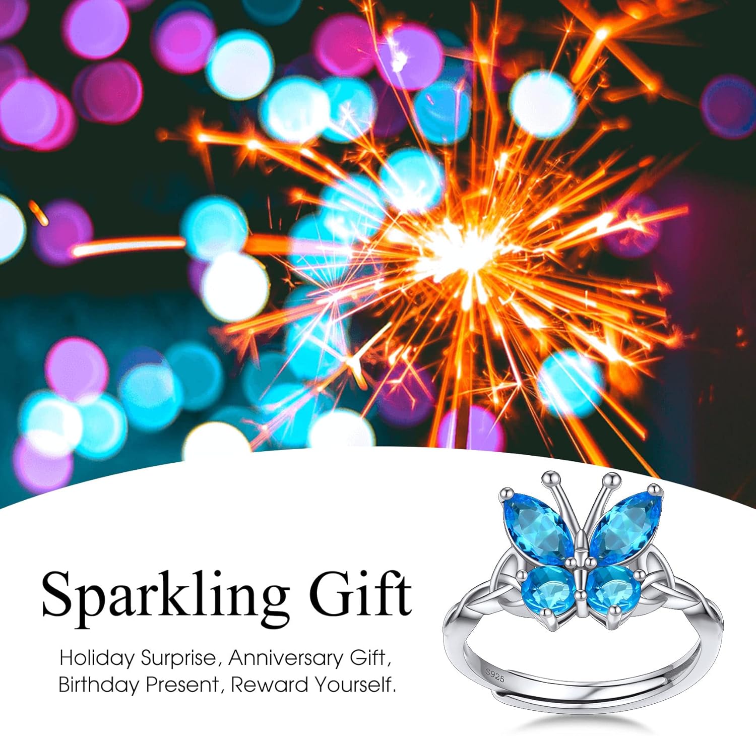 December Blue Topaz Butterfly Birthstone Stackable Rings