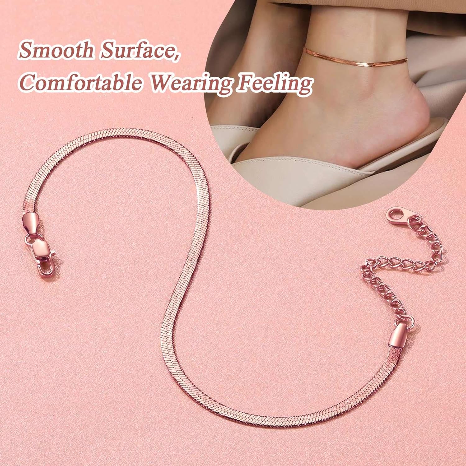 Elegant Herringbone Snake Chain Anklets