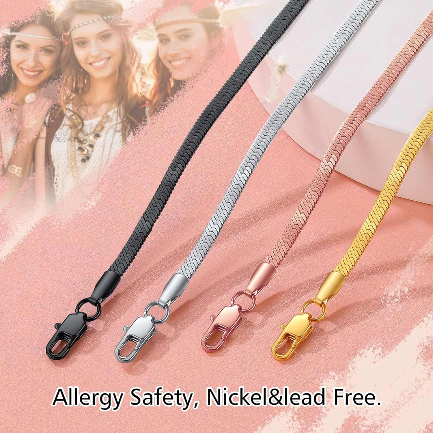 Dainty Flat Snake Herringbone Wrist Link Bracelets 