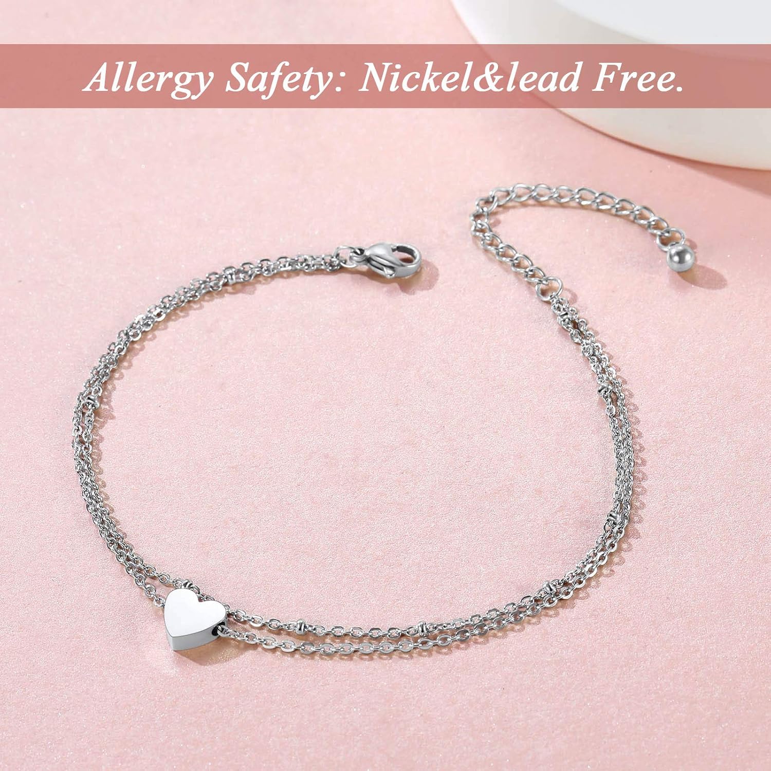 Cute Layered Heart Charm Anklets 