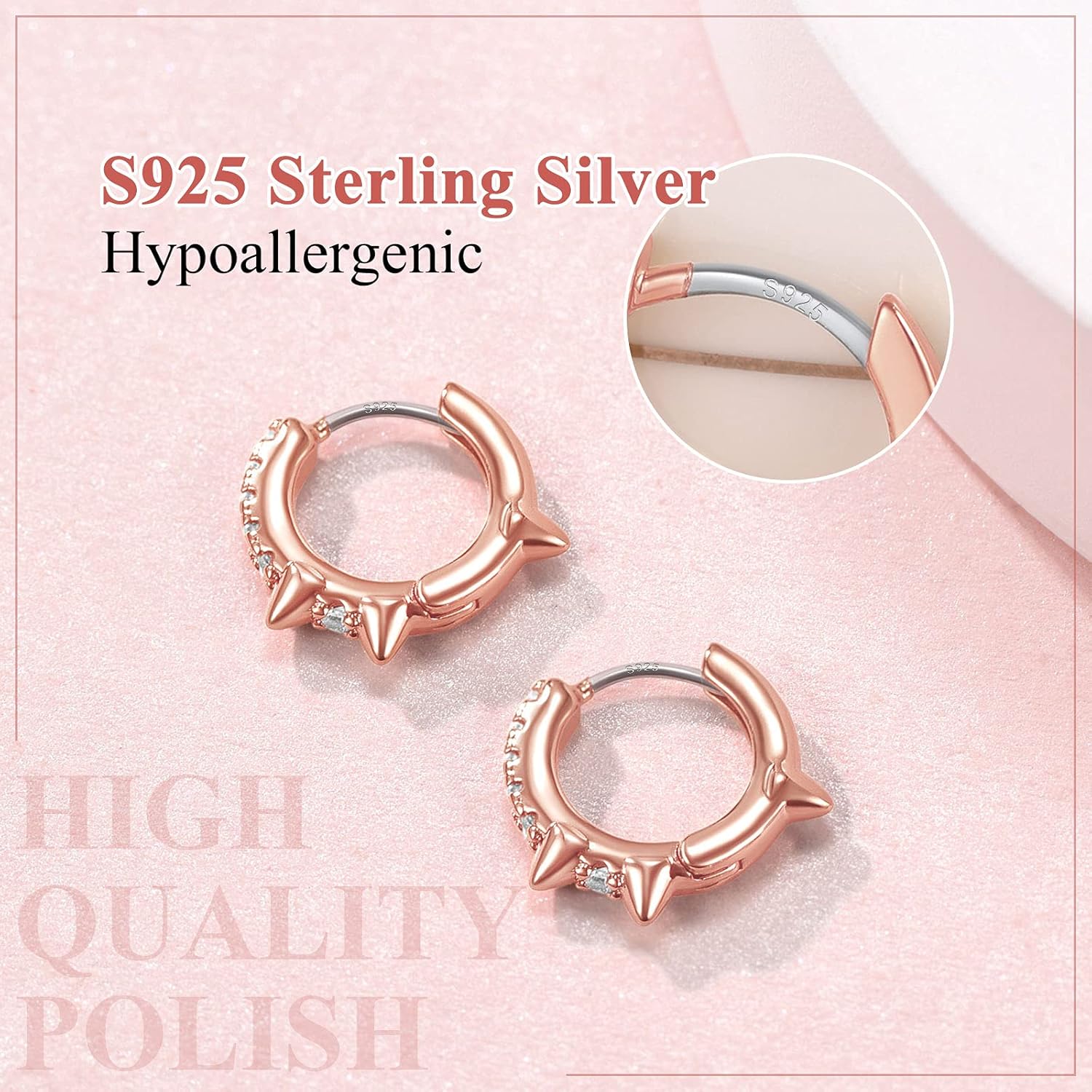 Cool Spike Wire Circle Lightweight with Hypoallergenic Silver Post Huggie Hoops Earrings 