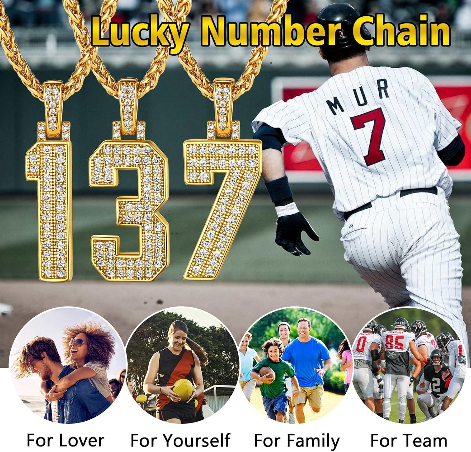 18K Gold Plated Zirconia Number Chain Necklaces