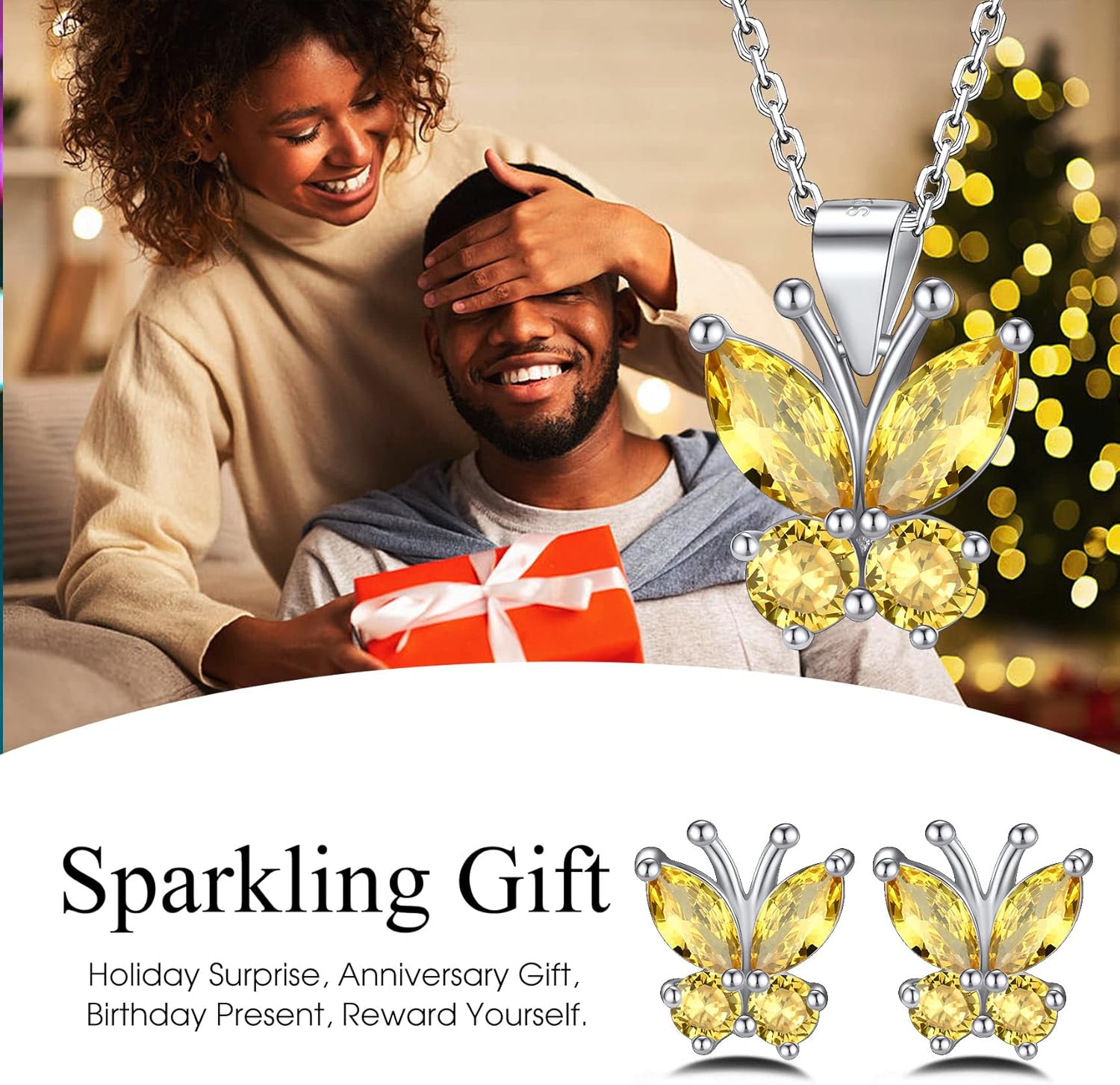 Dazzling November Citrine Butterfly Birthstone Necklace