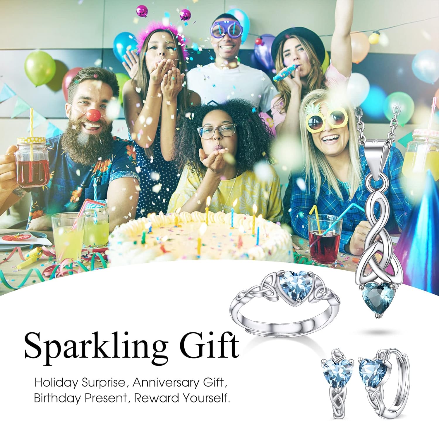 March Blue Aquamarine Heart Celtic Knot Birthstone Hoop Earrings