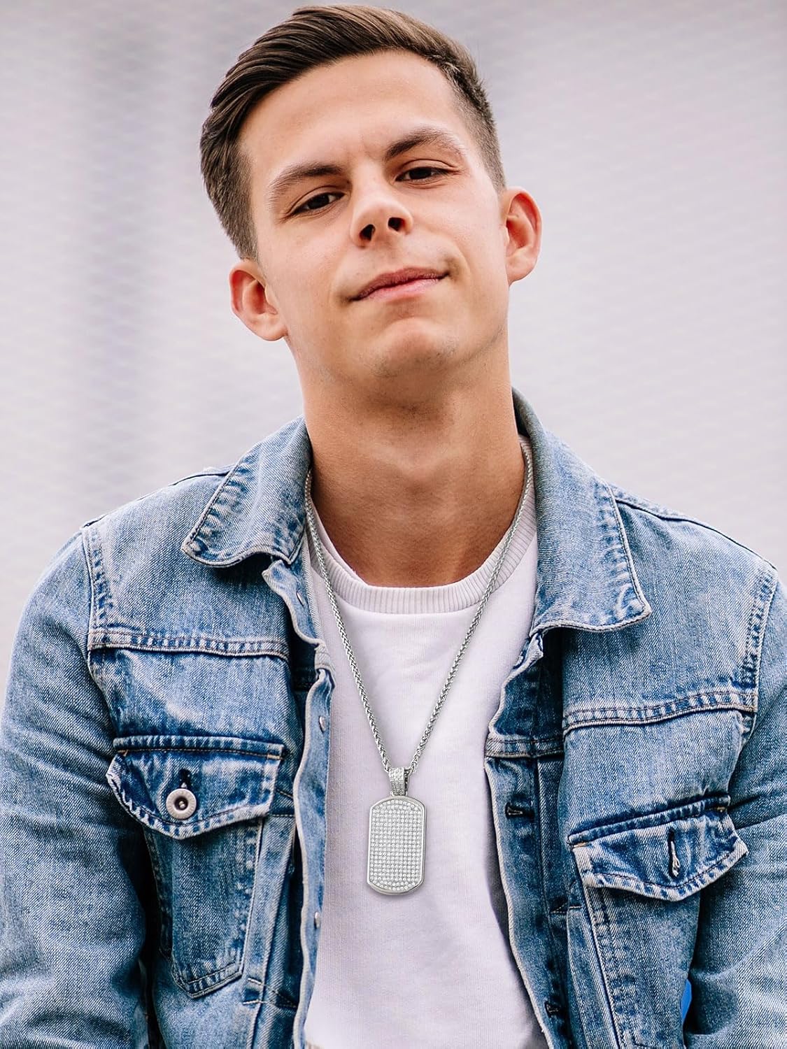 Dog Tag Chain with Cubic Zirconia Necklace 