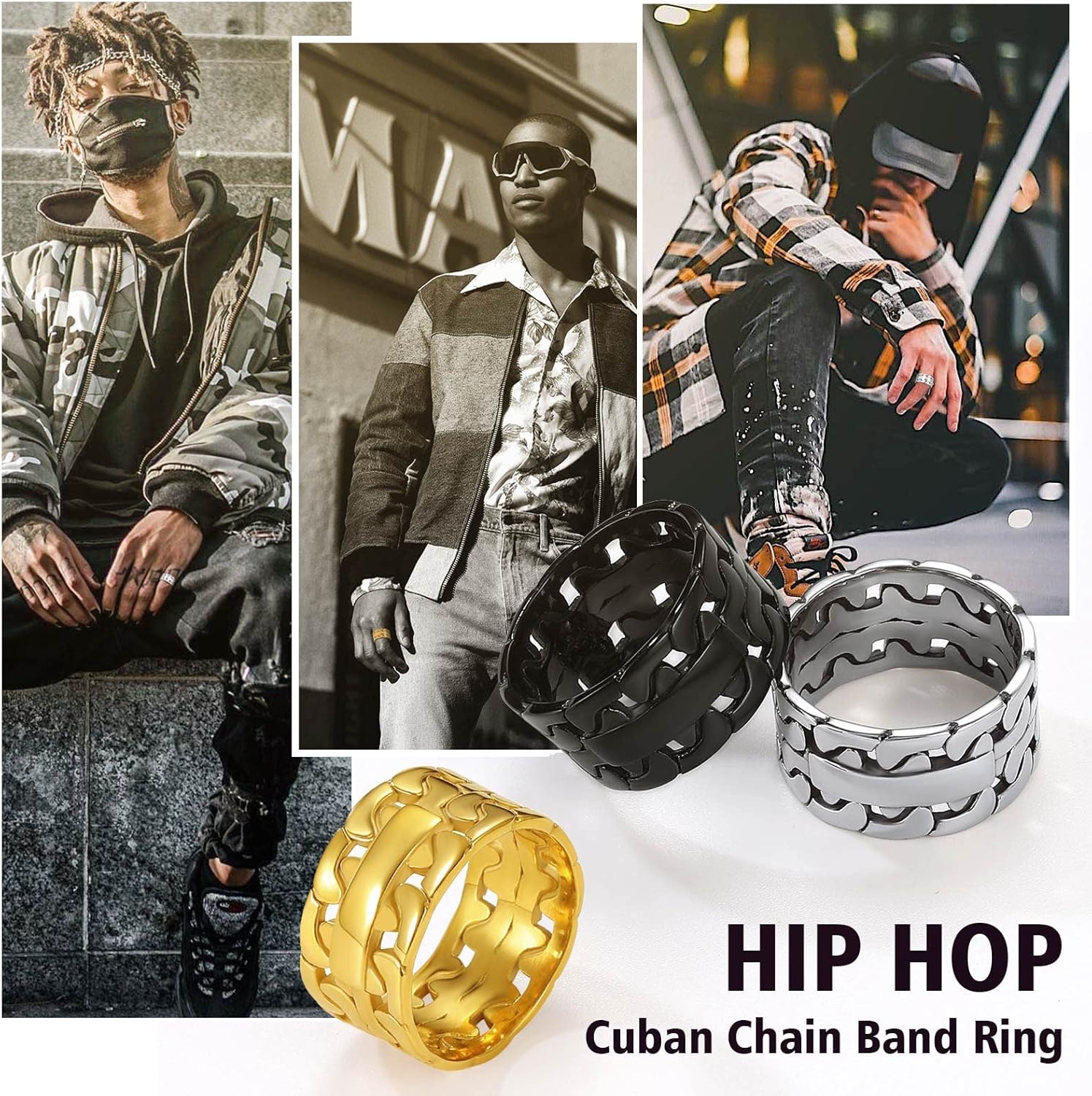 11.5 mm Steel Cuban Thin Link Style Promise Rings