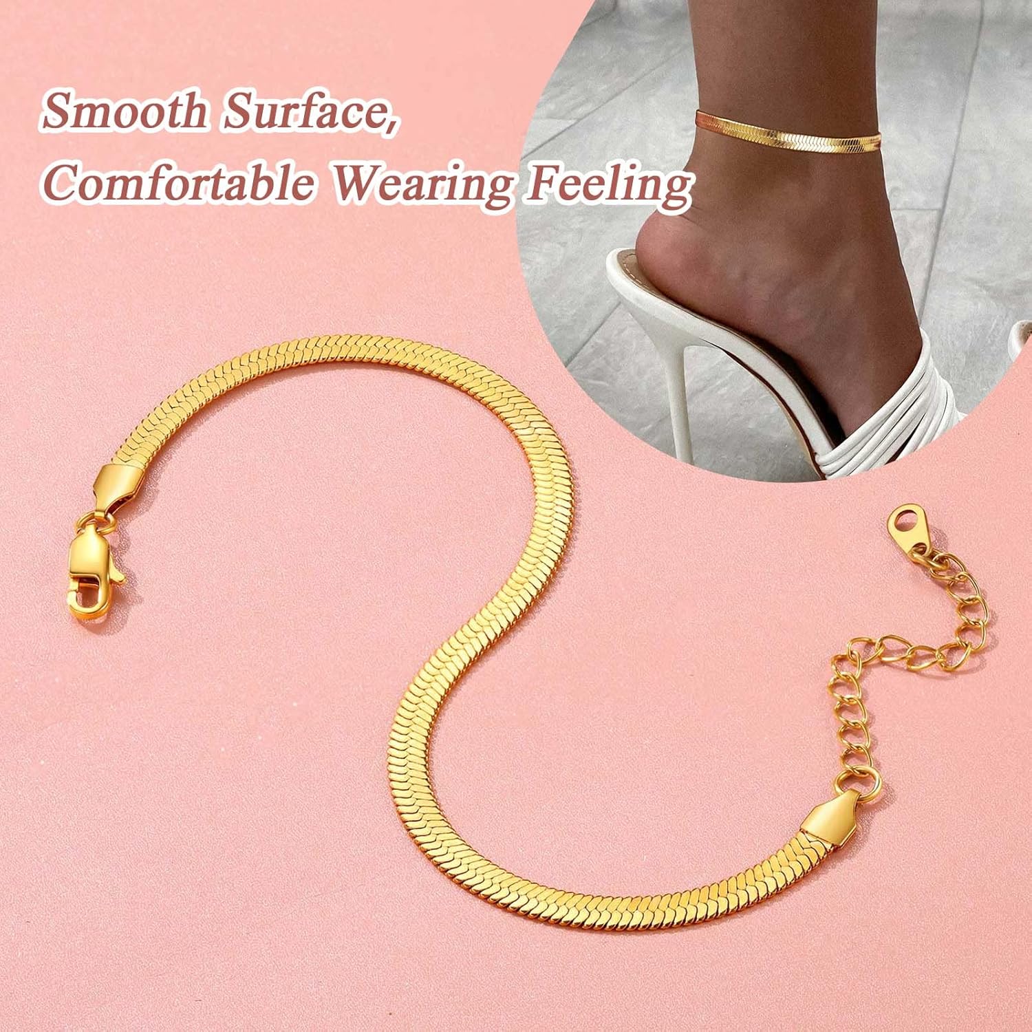 Elegant Herringbone Snake Chain Anklets