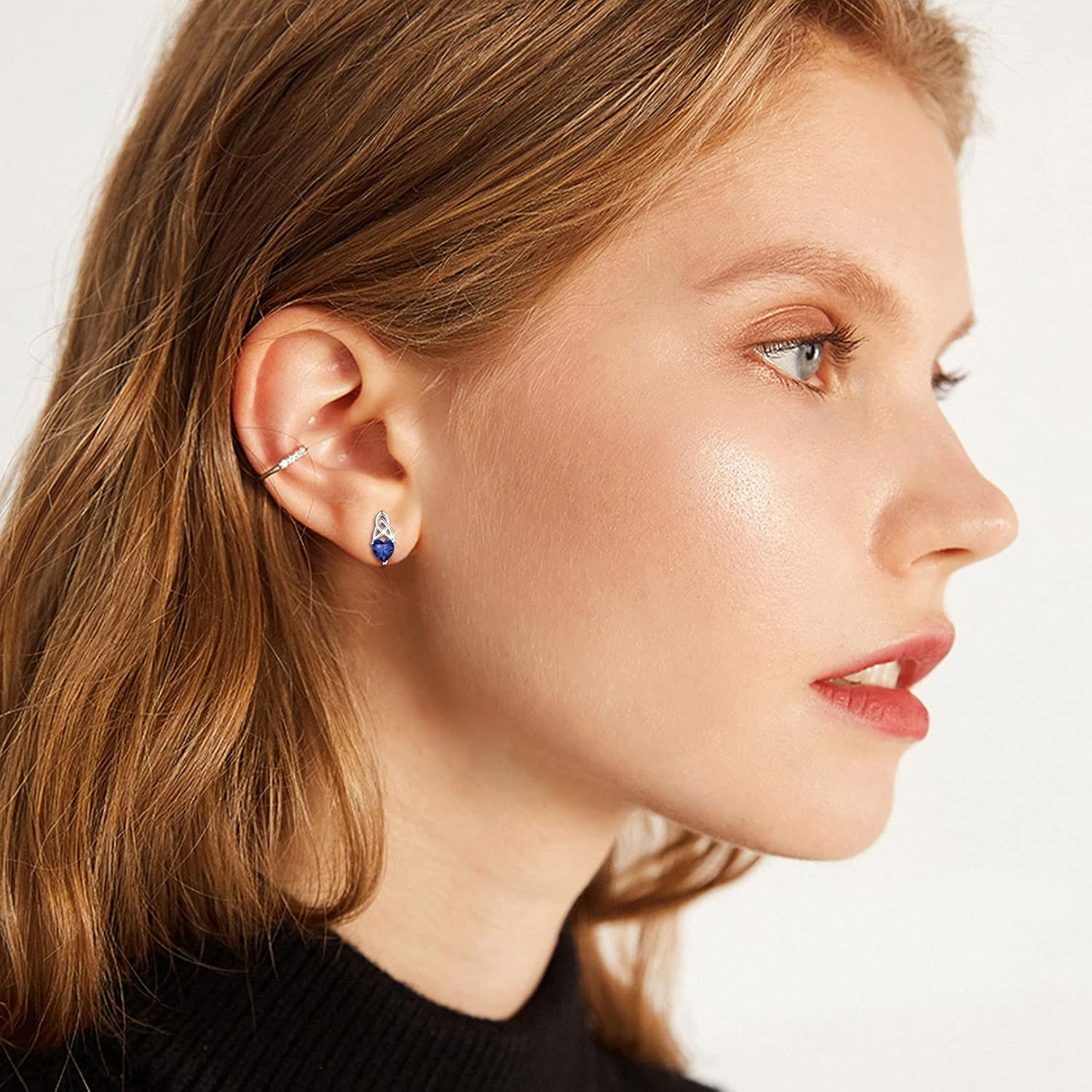 Brilliant Heart Cut Birthstone & Celtic Knot Stud Earrings