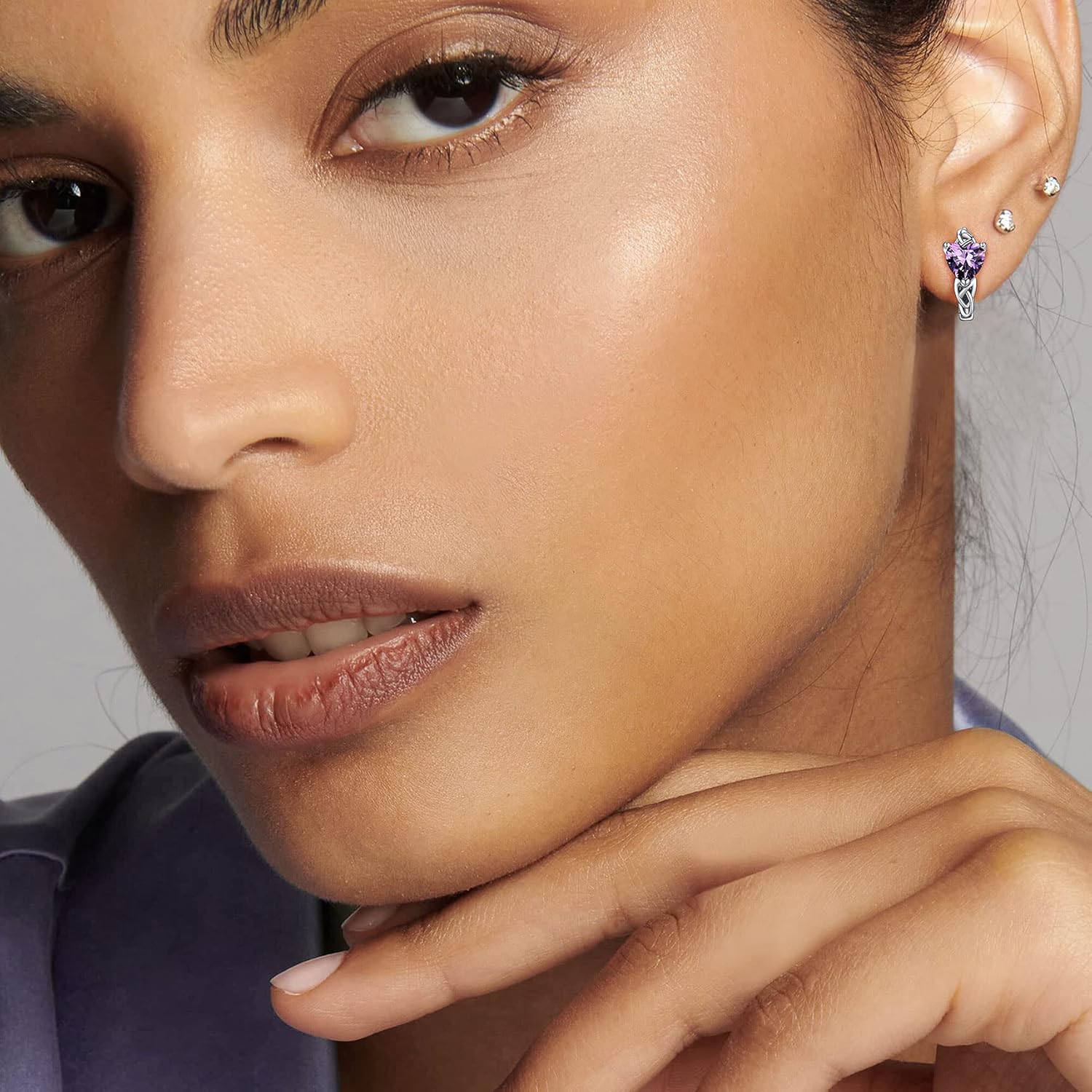 February Purple Amethyst Heart Celtic Knot Birthstone Hoop Earrings